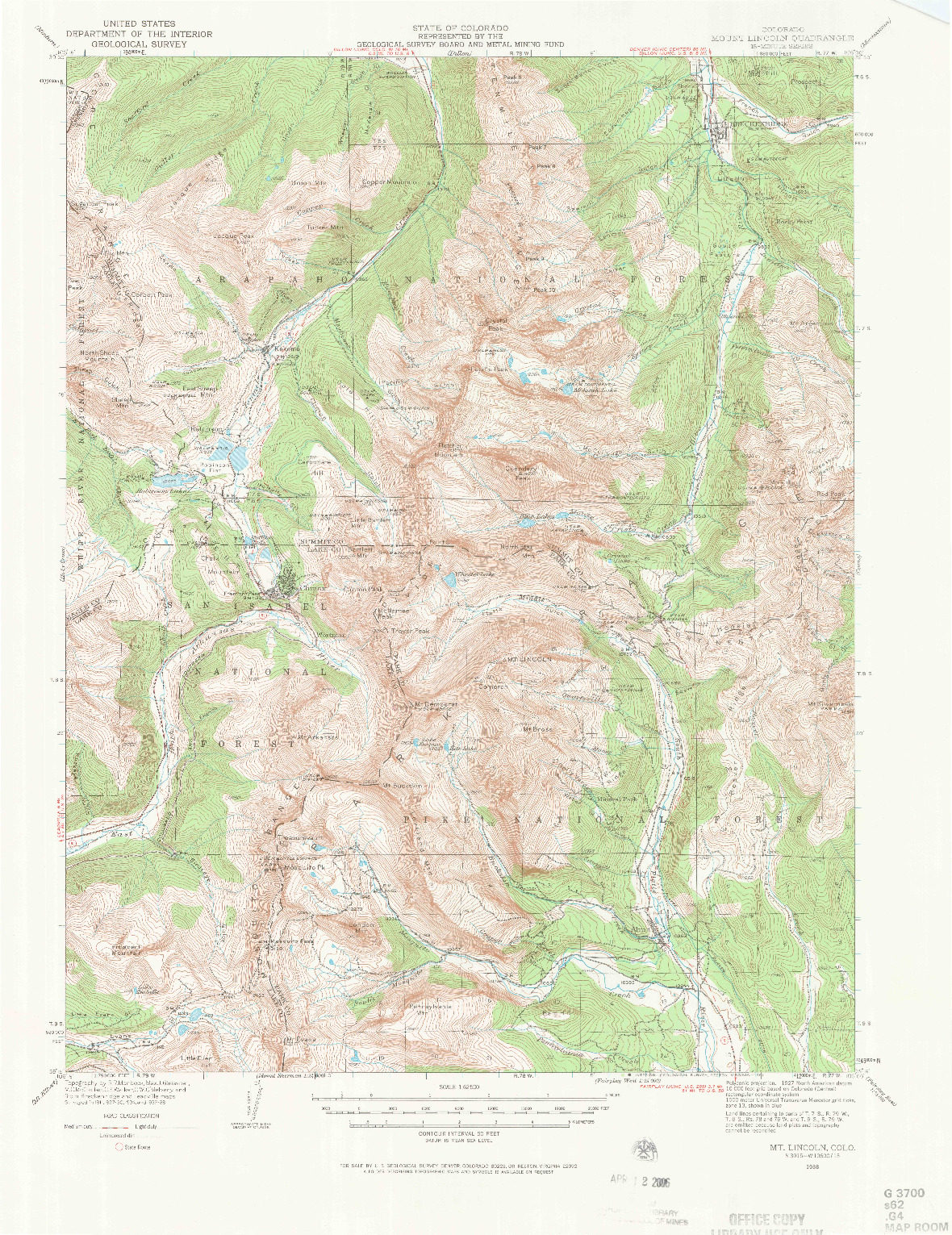 USGS 1:62500-SCALE QUADRANGLE FOR MOUNT LINCOLN, CO 1938