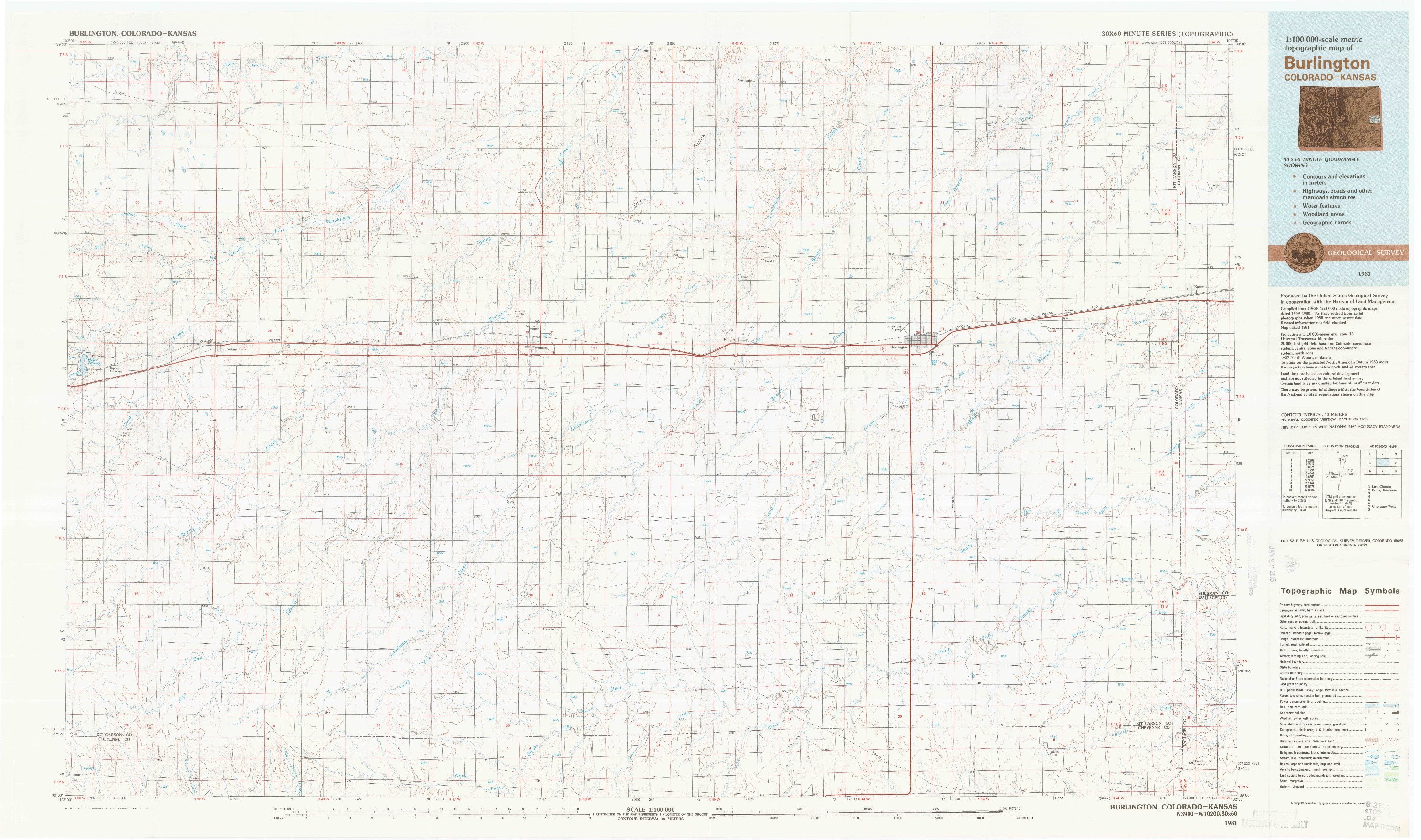 USGS 1:100000-SCALE QUADRANGLE FOR BURLINGTON, CO 1981