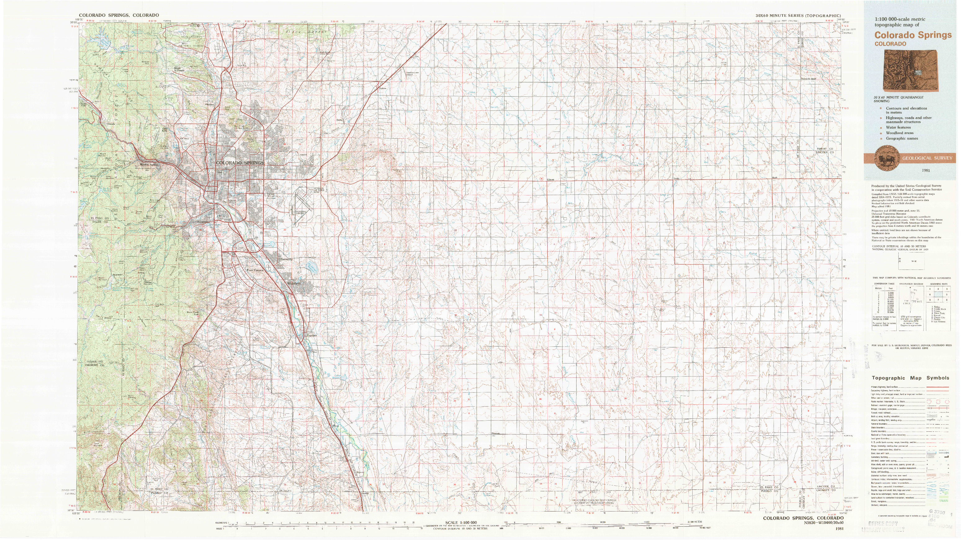 USGS 1:100000-SCALE QUADRANGLE FOR COLORADO SPRINGS, CO 1981