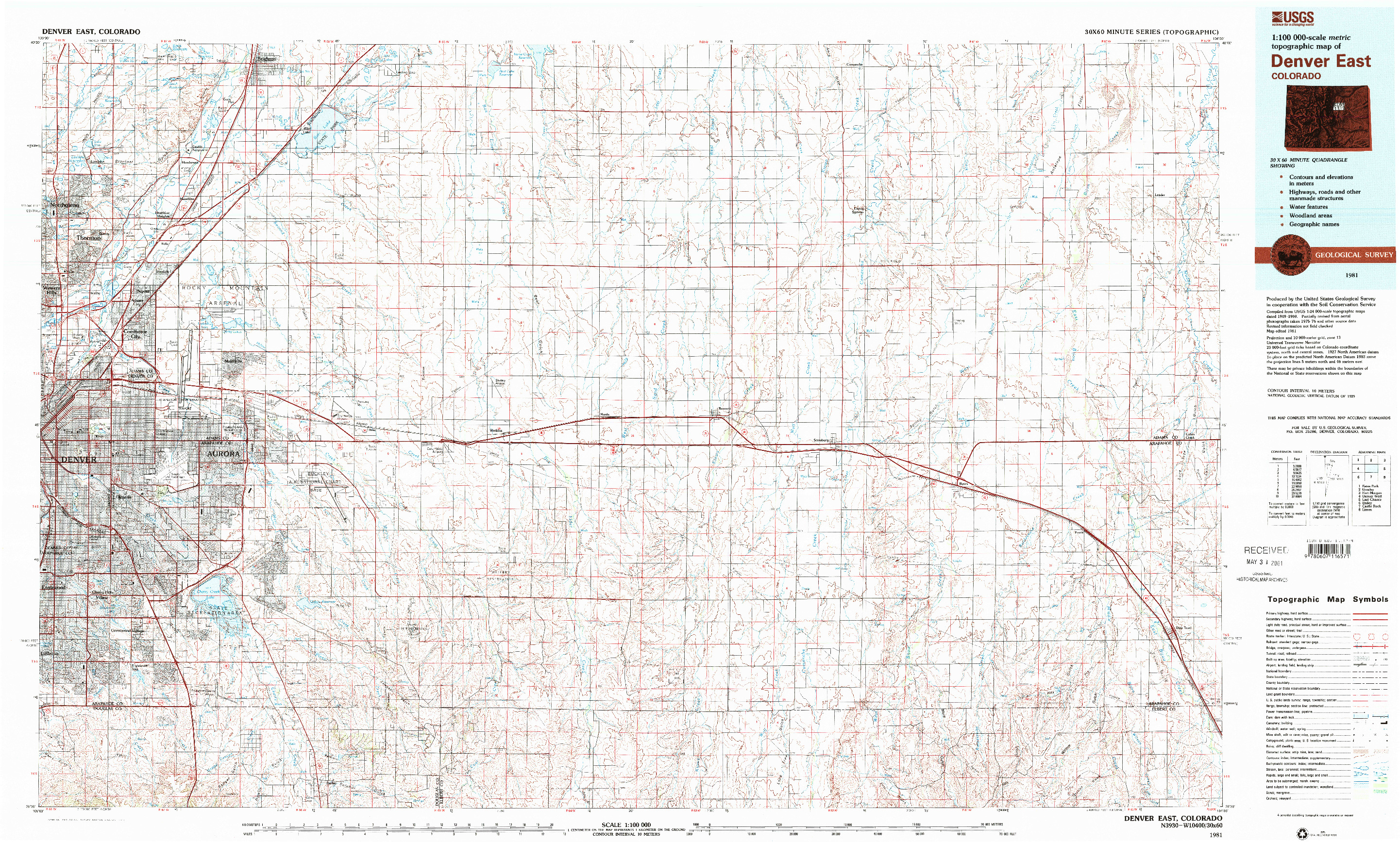 USGS 1:100000-SCALE QUADRANGLE FOR DENVER EAST, CO 1981
