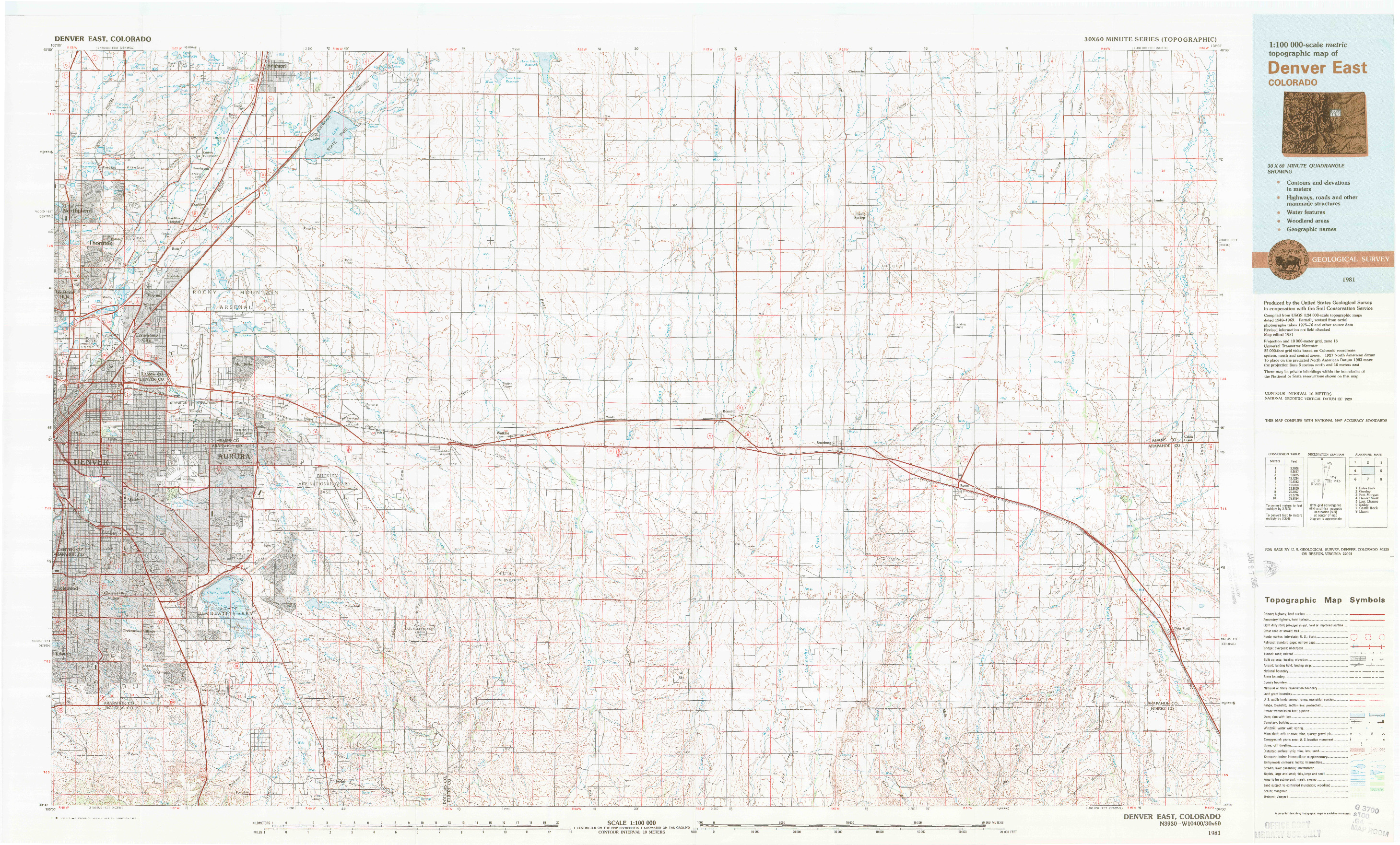 USGS 1:100000-SCALE QUADRANGLE FOR DENVER EAST, CO 1981