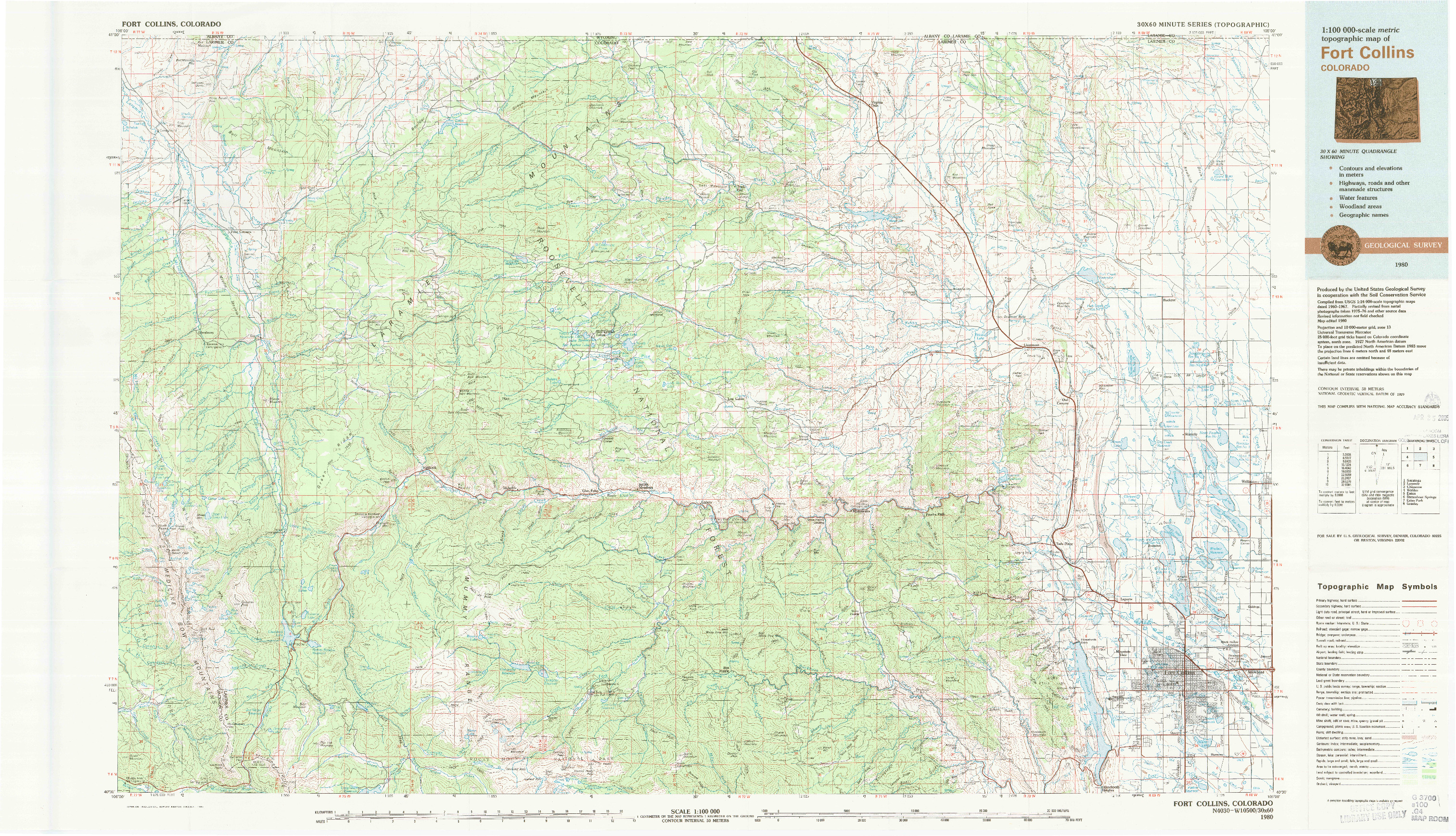 USGS 1:100000-SCALE QUADRANGLE FOR FORT COLLINS, CO 1980