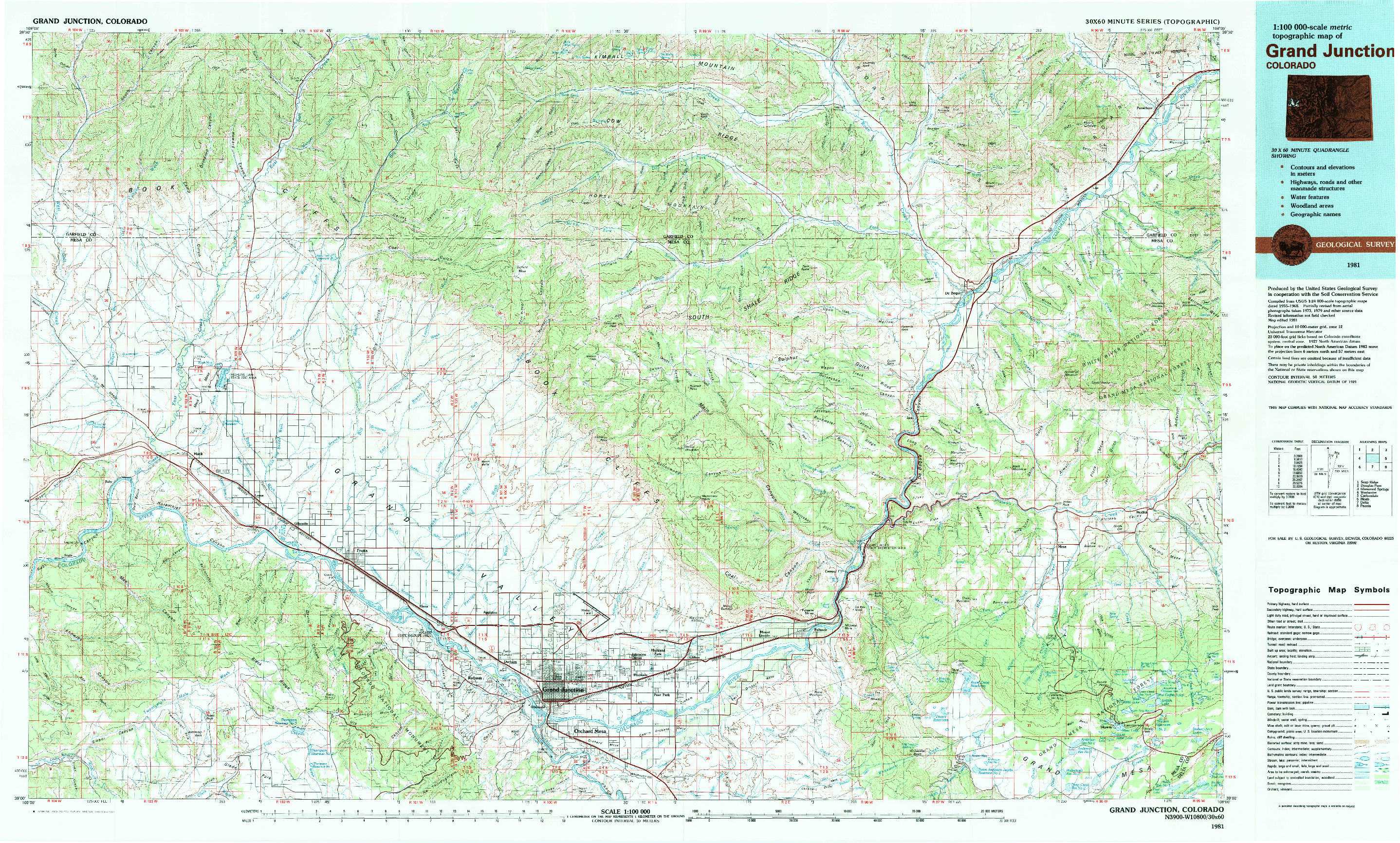 USGS 1:100000-SCALE QUADRANGLE FOR GRAND JUNCTION, CO 1981