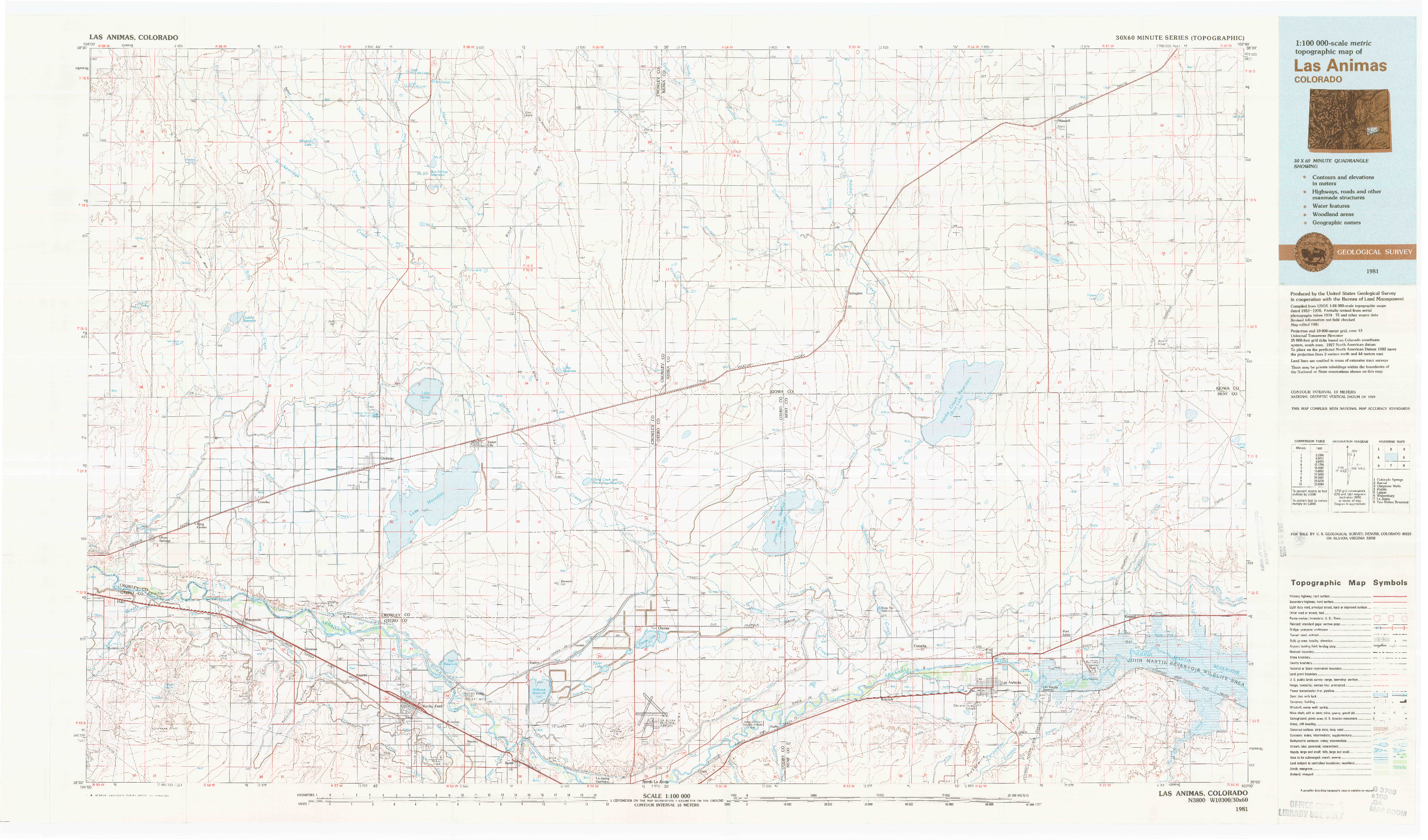 USGS 1:100000-SCALE QUADRANGLE FOR LAS ANIMAS, CO 1981