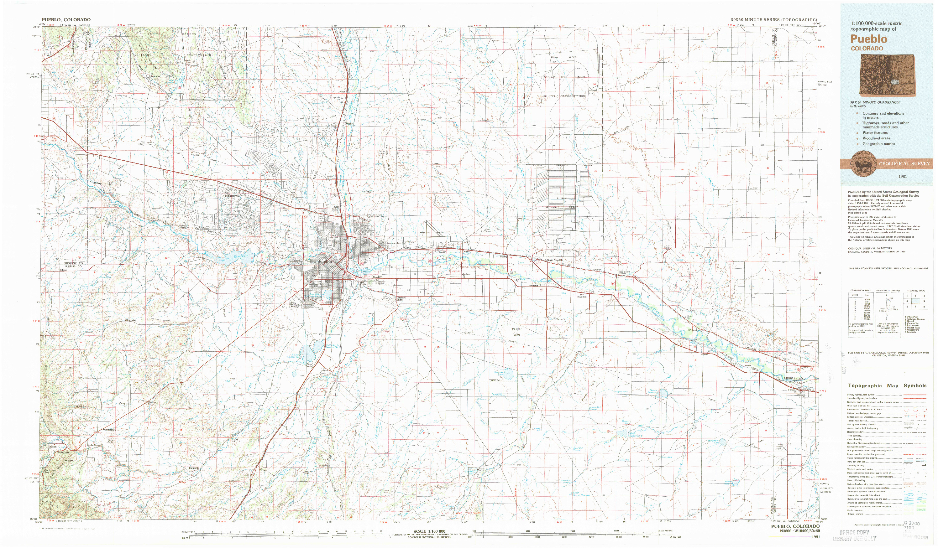 USGS 1:100000-SCALE QUADRANGLE FOR PUEBLO, CO 1981