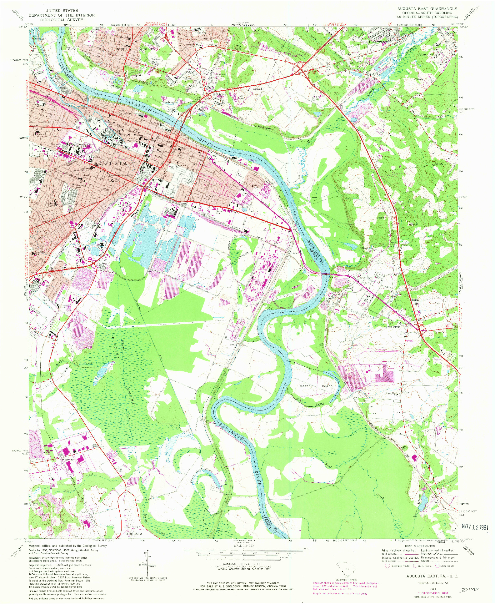 USGS 1:24000-SCALE QUADRANGLE FOR AUGUSTA EAST, GA 1965