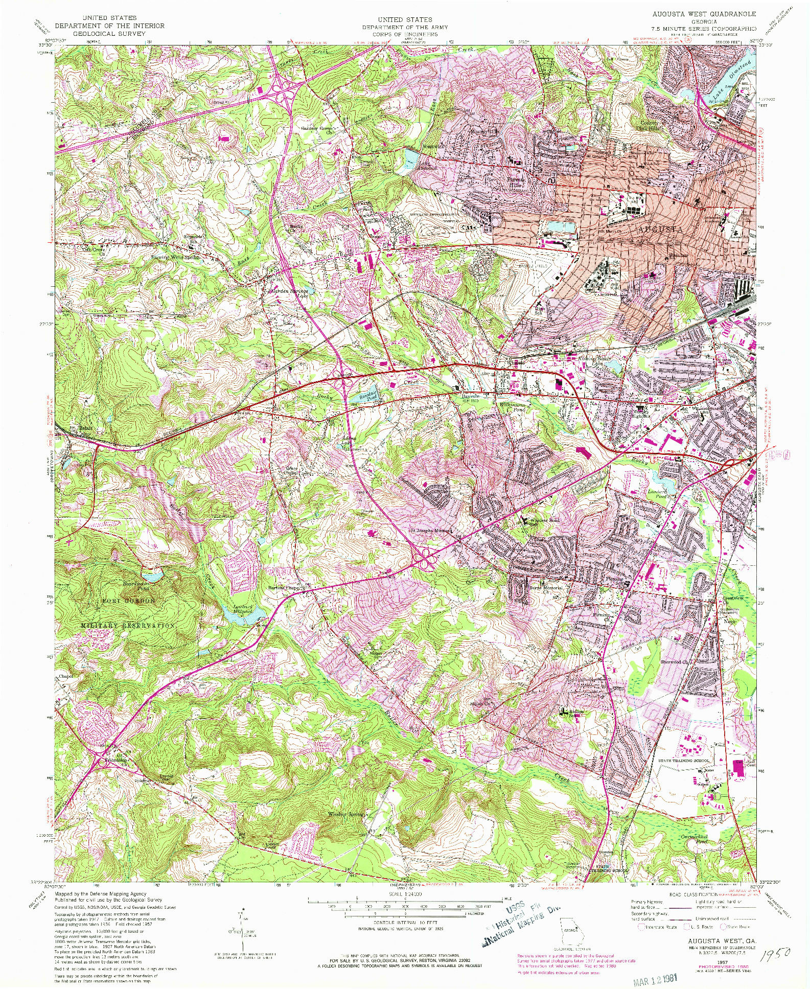 USGS 1:24000-SCALE QUADRANGLE FOR AUGUSTA WEST, GA 1957