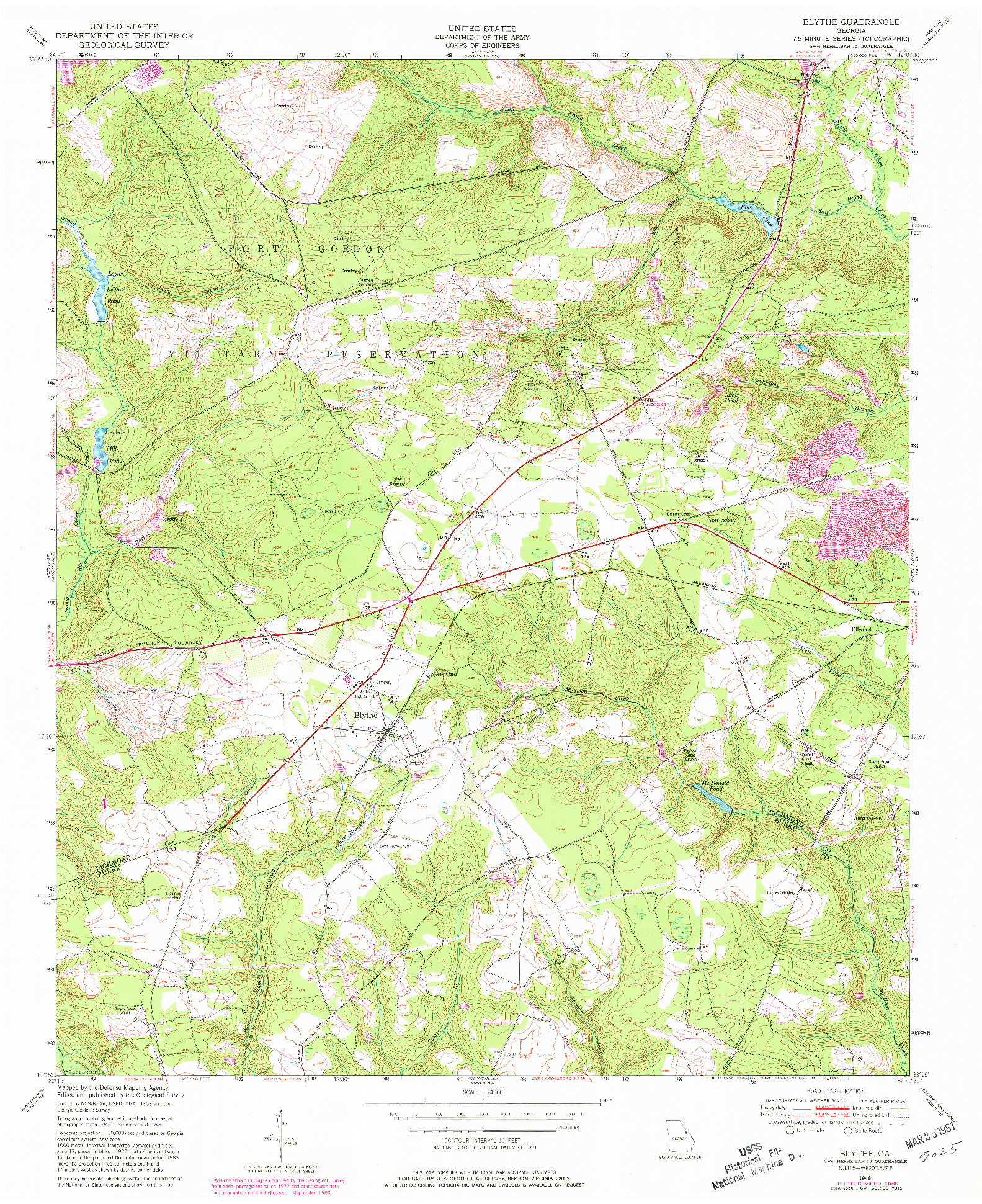 USGS 1:24000-SCALE QUADRANGLE FOR BLYTHE, GA 1948