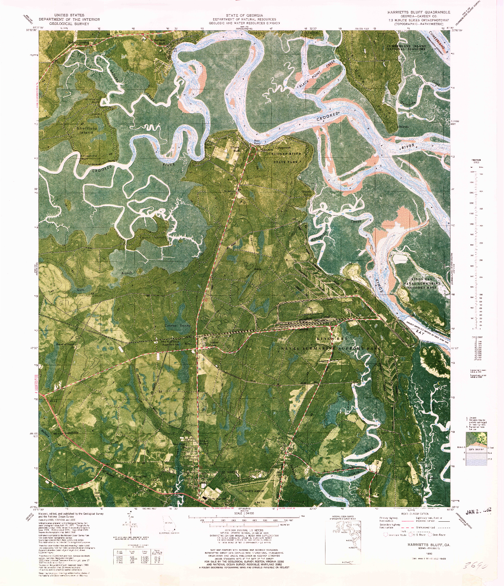 USGS 1:24000-SCALE QUADRANGLE FOR HARRIETTS BLUFF, GA 1980