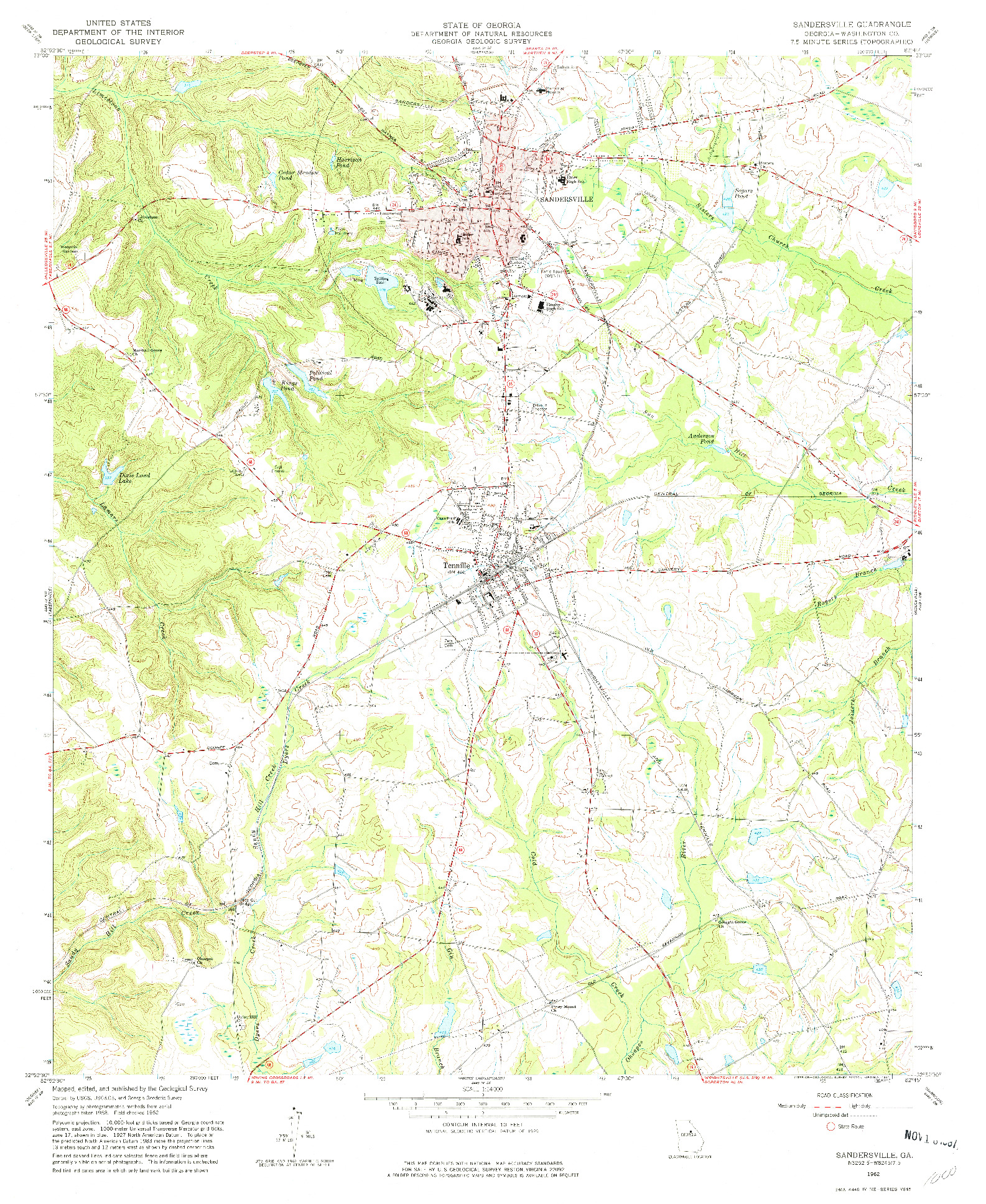 USGS 1:24000-SCALE QUADRANGLE FOR SANDERSVILLE, GA 1962