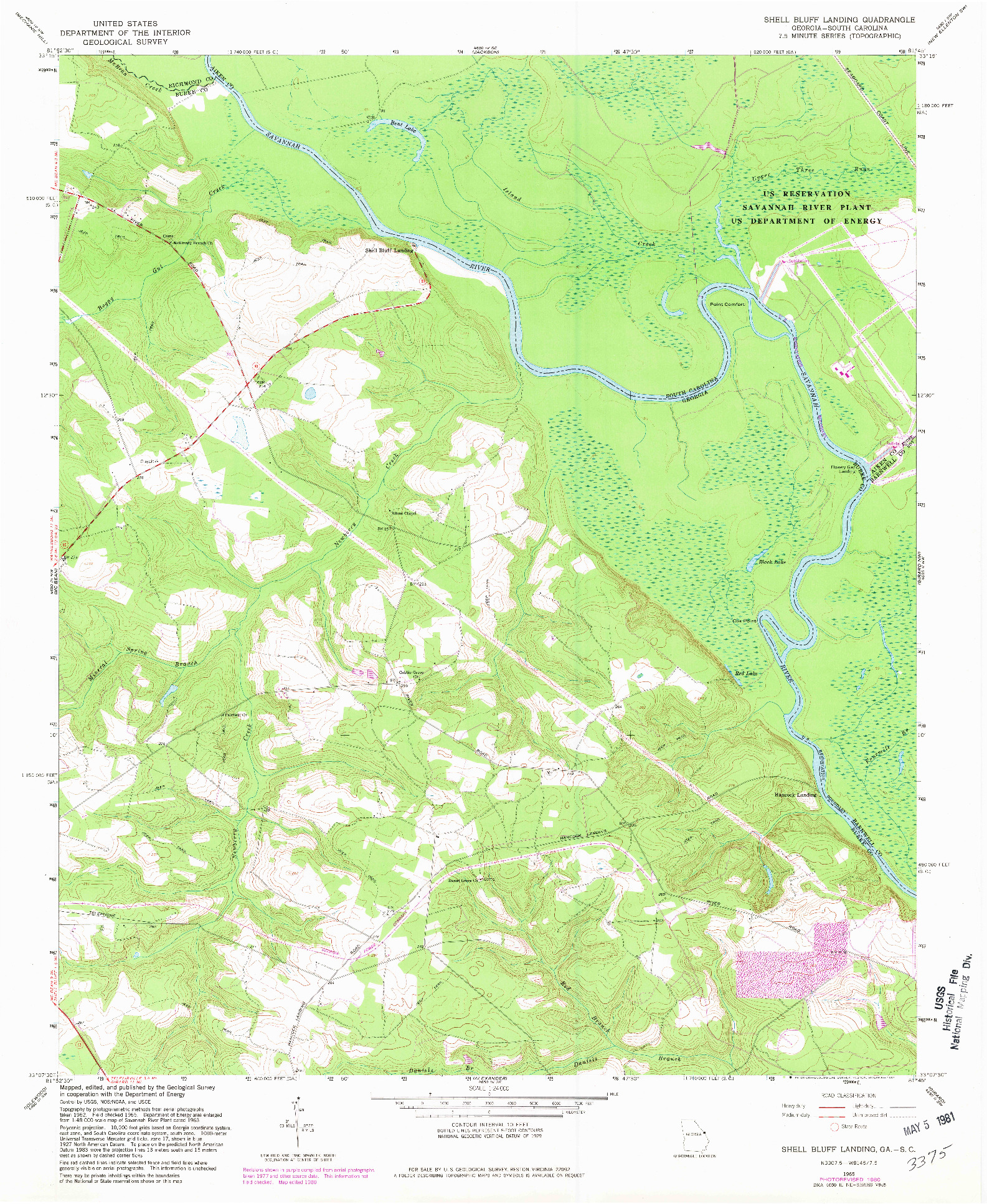 USGS 1:24000-SCALE QUADRANGLE FOR SHELL BLUFF LANDING, GA 1965