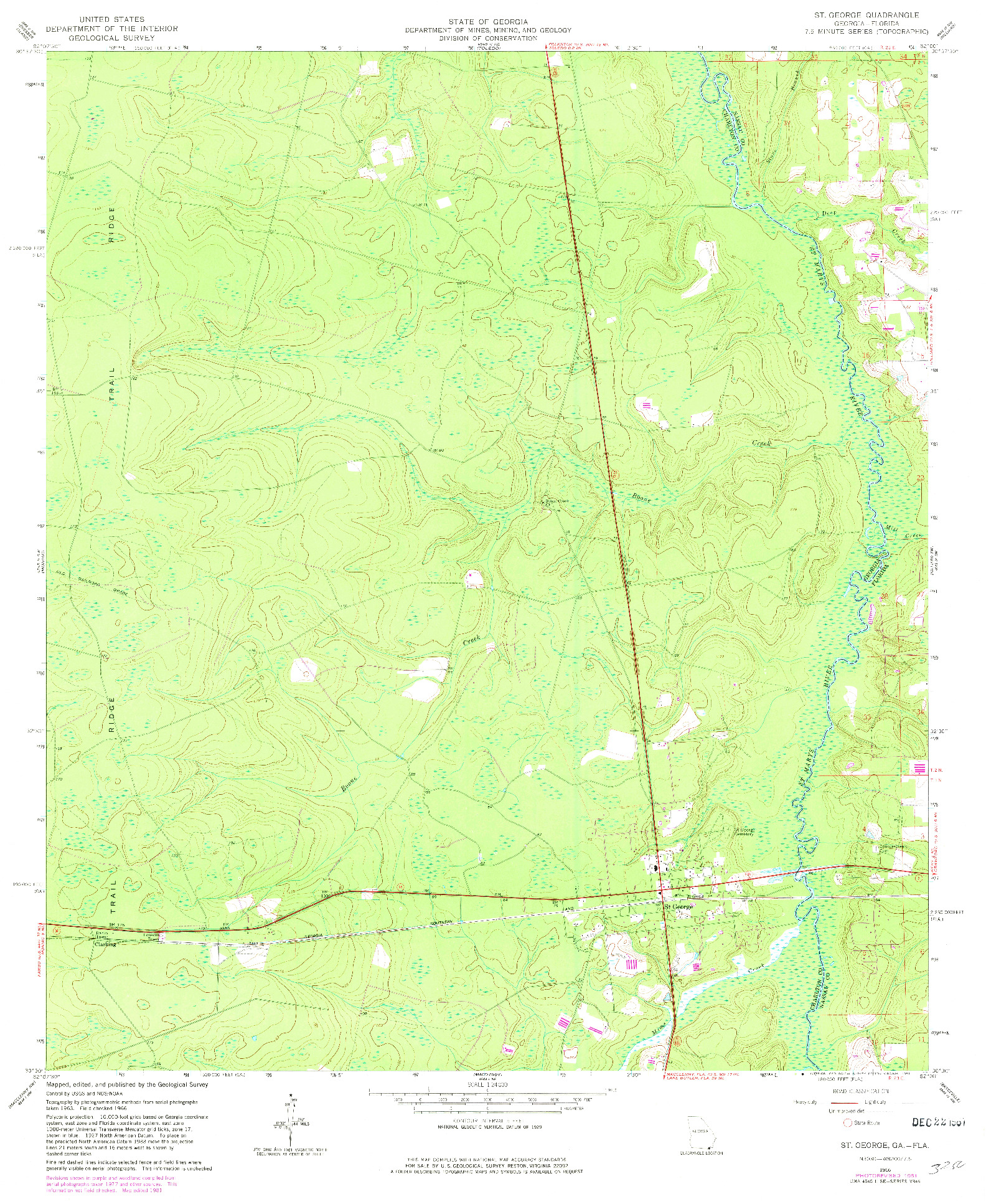 USGS 1:24000-SCALE QUADRANGLE FOR ST GEORGE, GA 1966