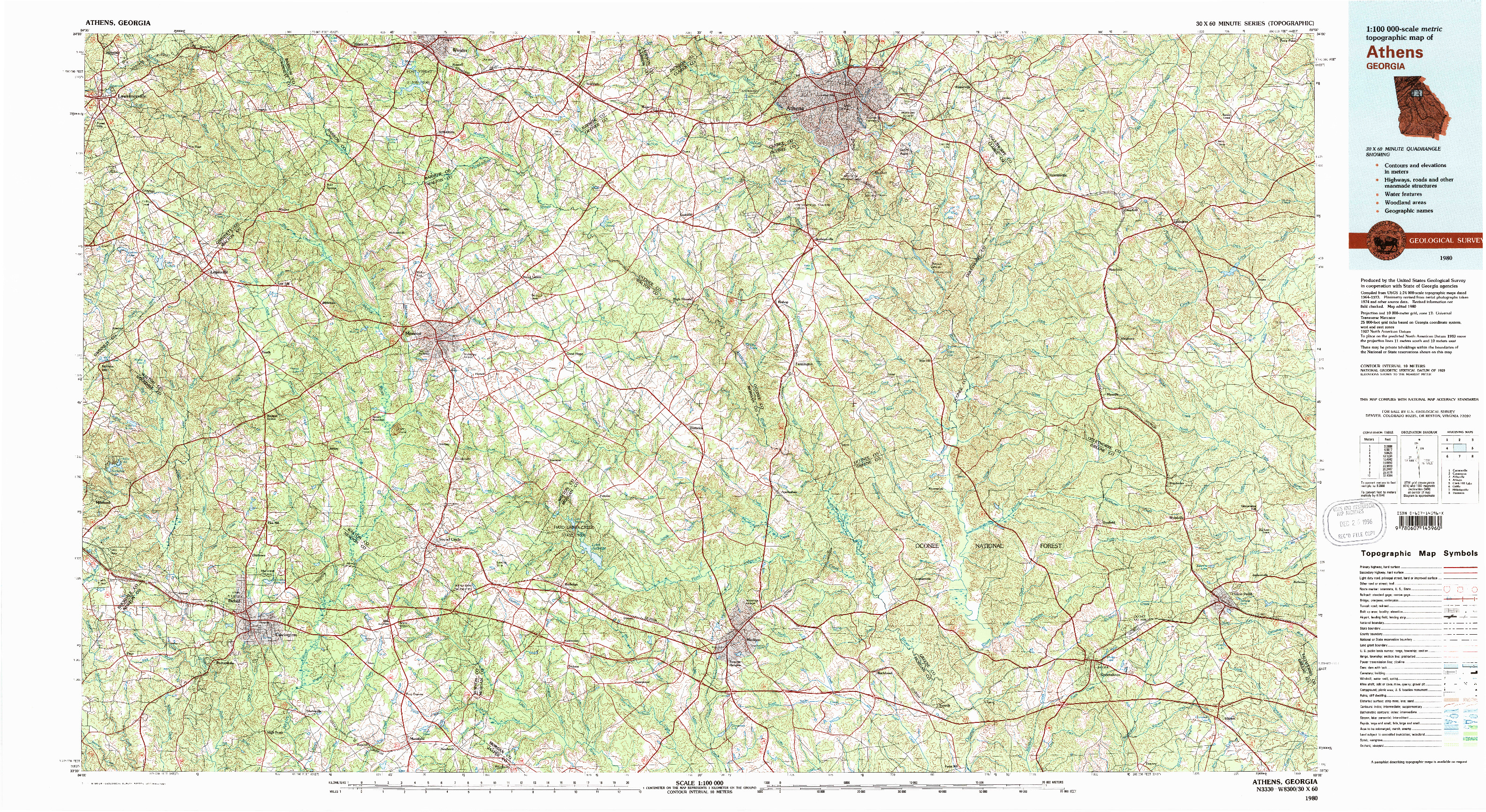 USGS 1:100000-SCALE QUADRANGLE FOR ATHENS, GA 1980