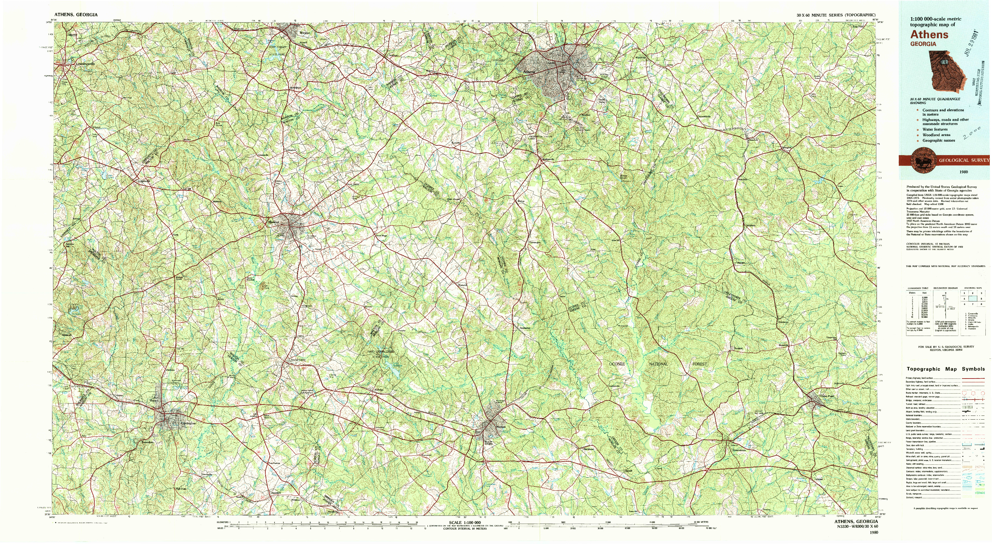 USGS 1:100000-SCALE QUADRANGLE FOR ATHENS, GA 1980