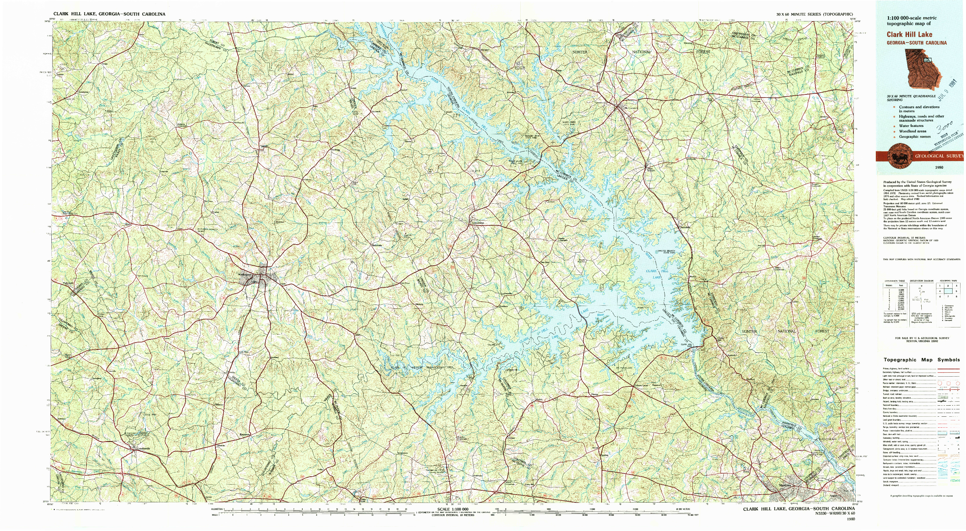 USGS 1:100000-SCALE QUADRANGLE FOR CLARK HILL LAKE, GA 1980