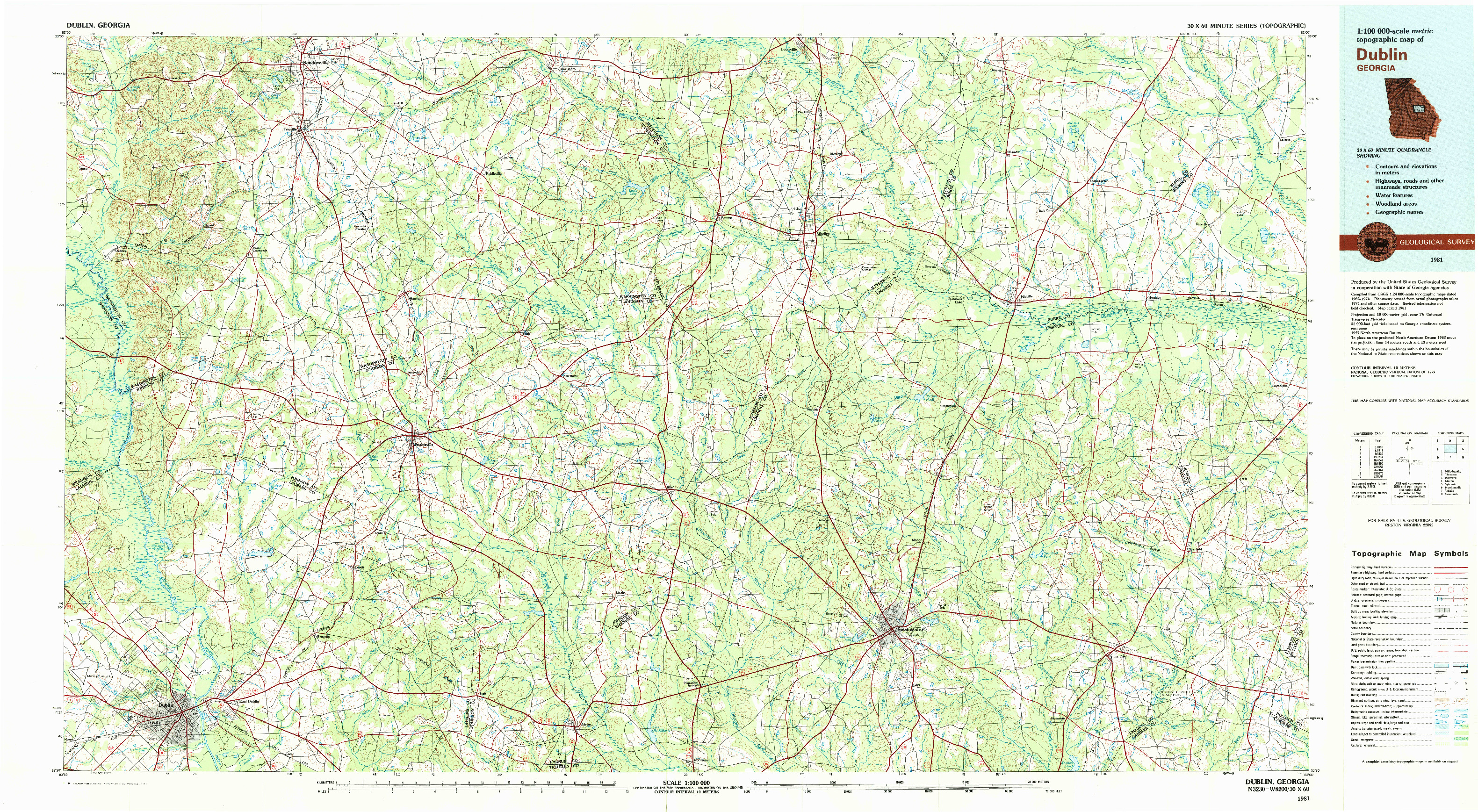 USGS 1:100000-SCALE QUADRANGLE FOR DUBLIN, GA 1981