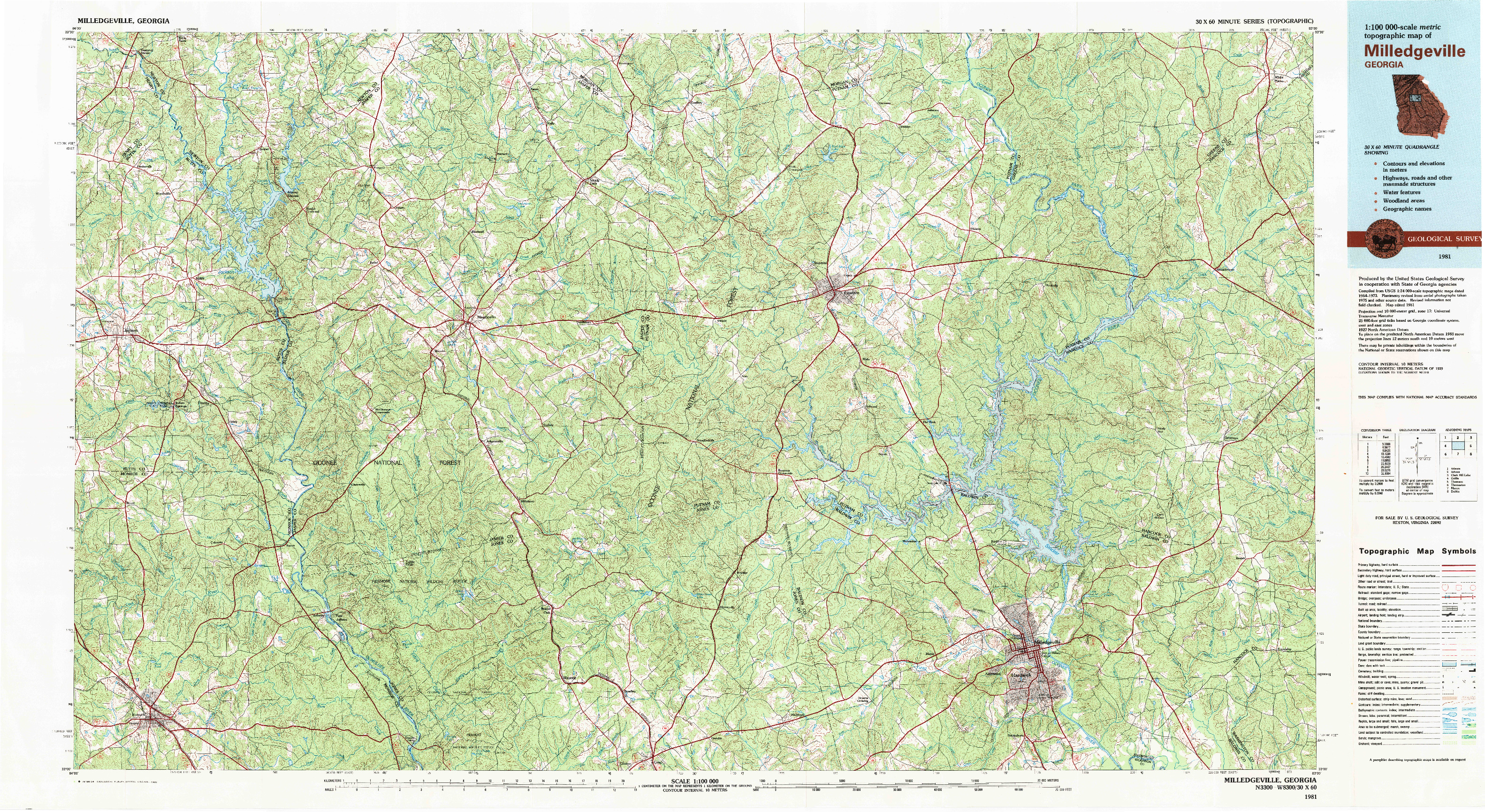 USGS 1:100000-SCALE QUADRANGLE FOR MILLEDGEVILLE, GA 1981