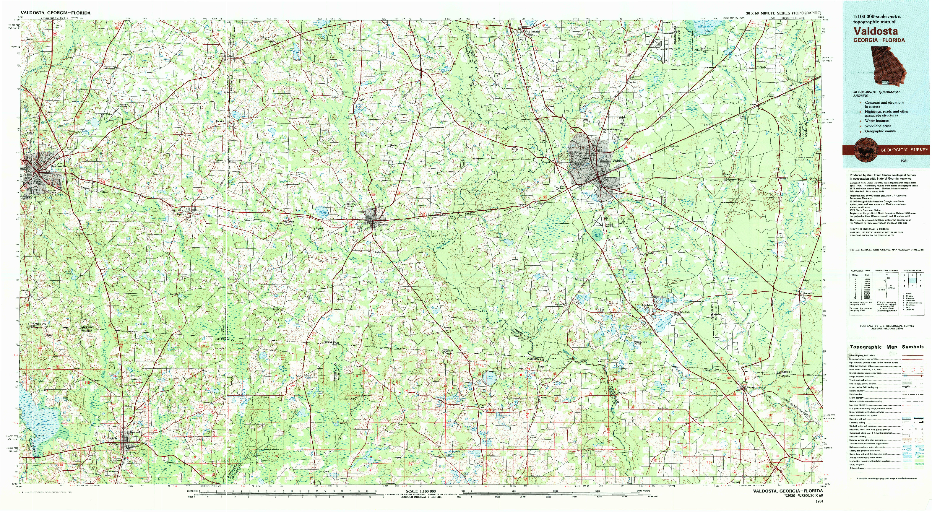 USGS 1:100000-SCALE QUADRANGLE FOR VALDOSTA, GA 1981