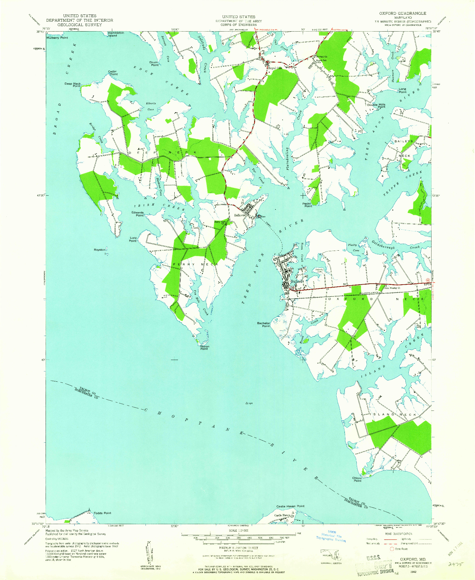 USGS 1:24000-SCALE QUADRANGLE FOR OXFORD, MD 1942