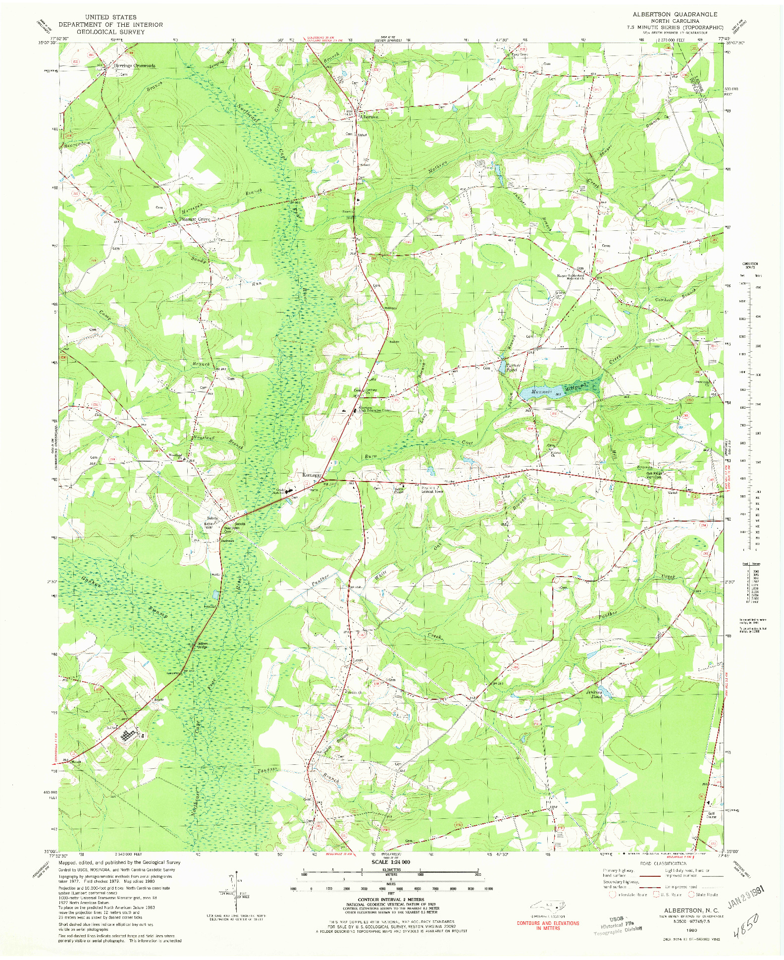 USGS 1:24000-SCALE QUADRANGLE FOR ALBERTSON, NC 1980