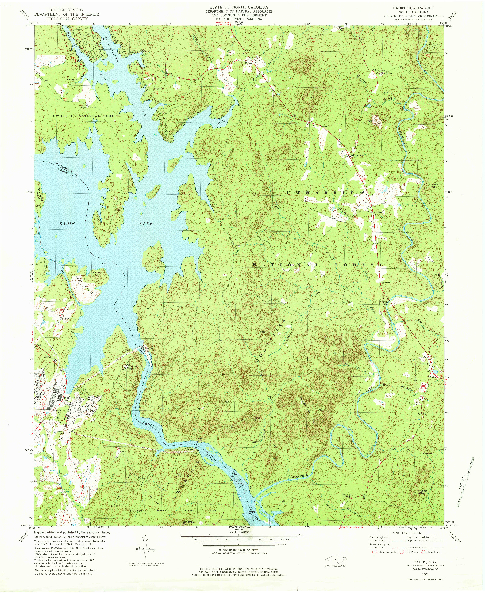 USGS 1:24000-SCALE QUADRANGLE FOR BADIN, NC 1981