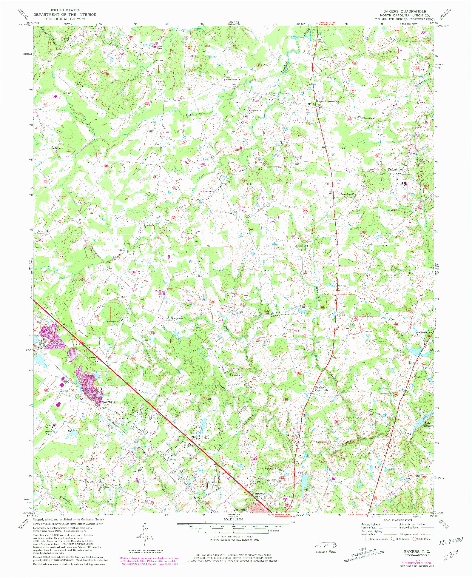 USGS 1:24000-SCALE QUADRANGLE FOR BAKERS, NC 1971