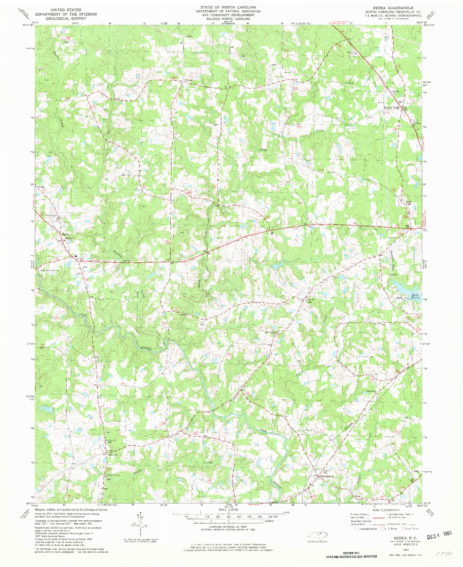 USGS 1:24000-SCALE QUADRANGLE FOR BEREA, NC 1981