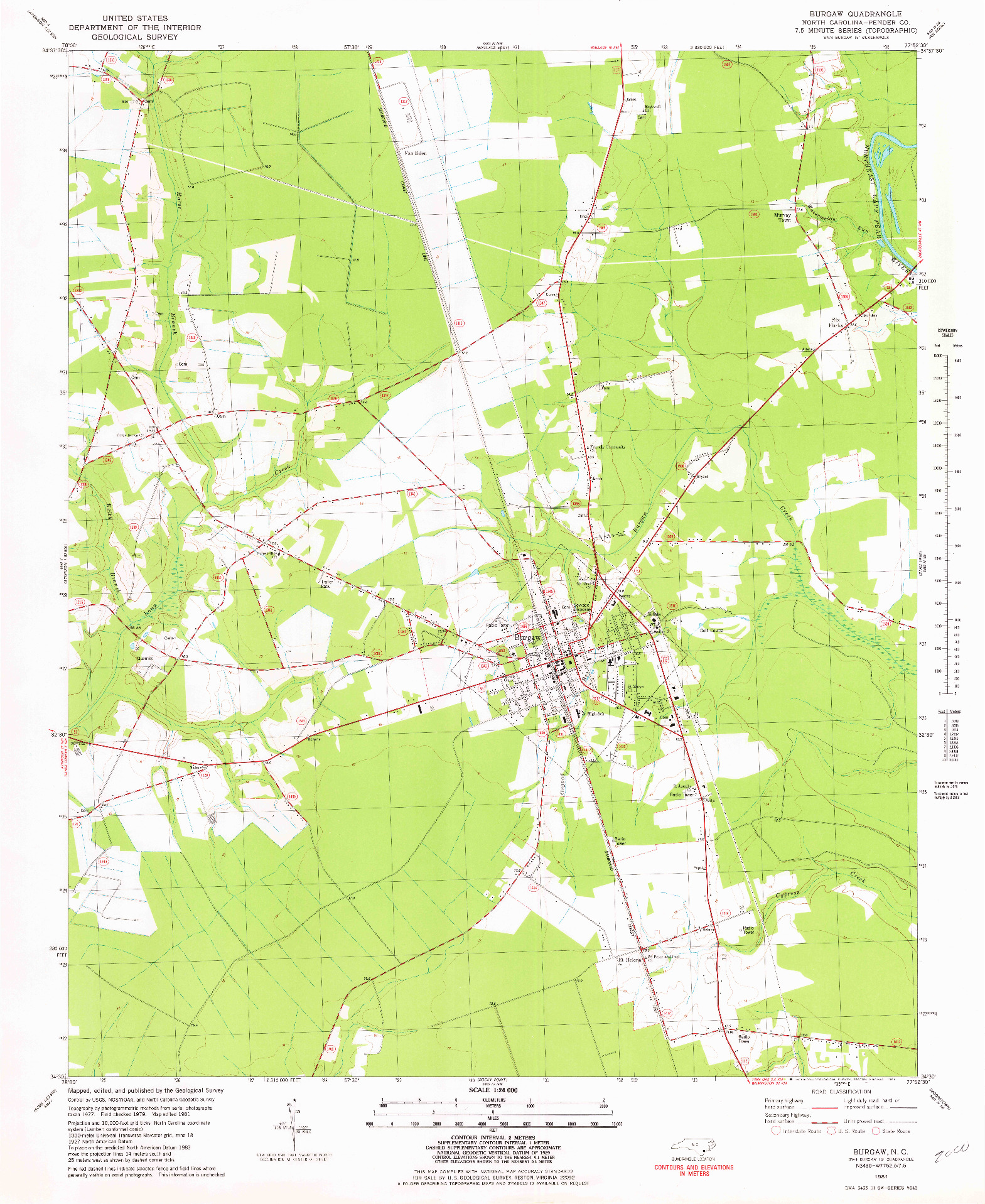 USGS 1:24000-SCALE QUADRANGLE FOR BURGAW, NC 1981