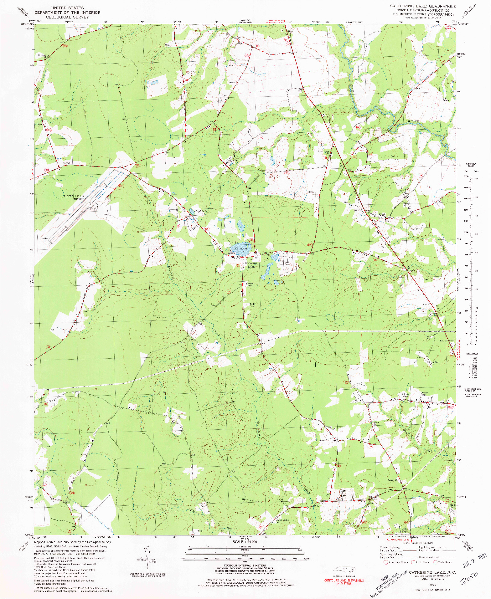USGS 1:24000-SCALE QUADRANGLE FOR CATHERINE LAKE, NC 1980