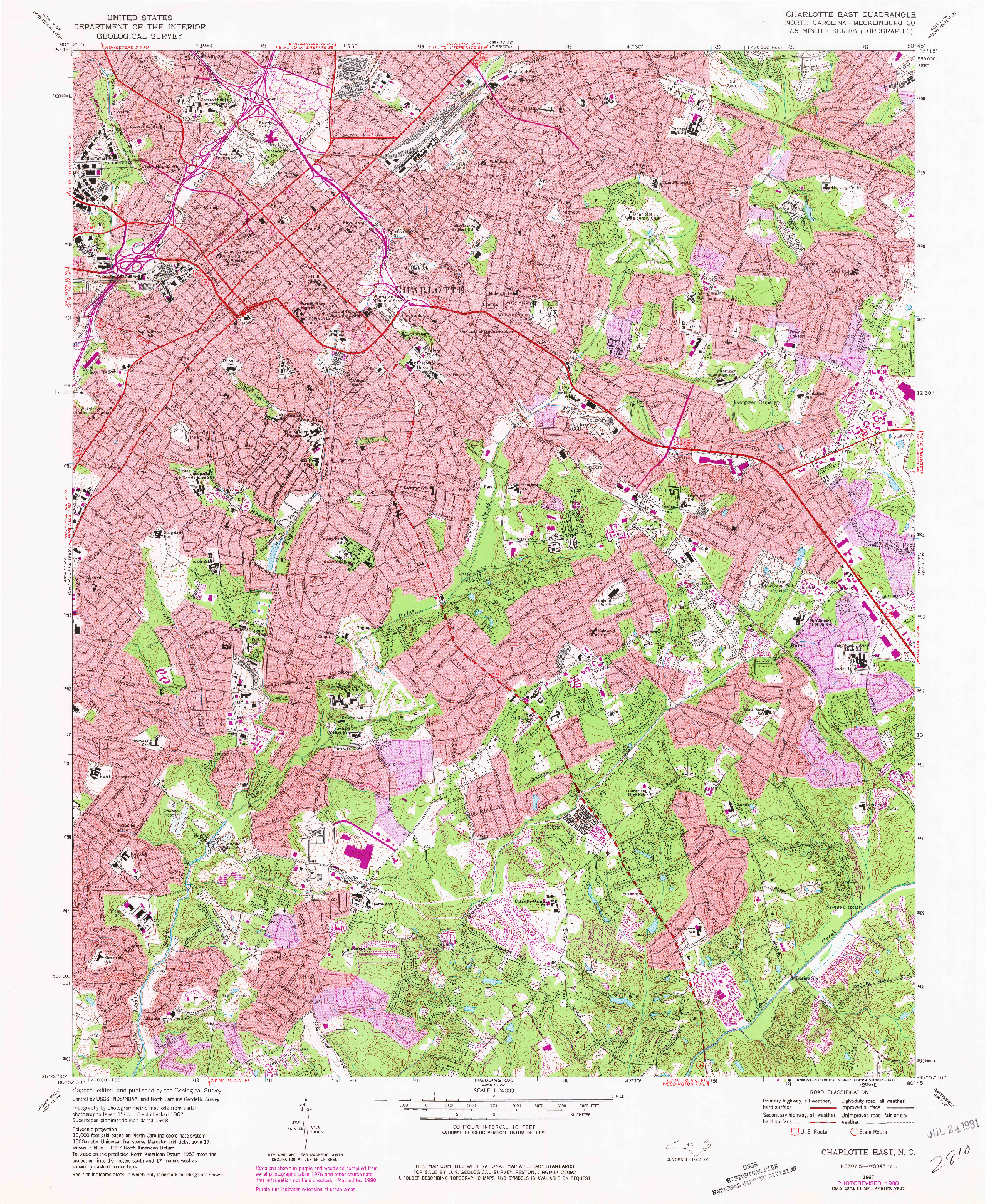 USGS 1:24000-SCALE QUADRANGLE FOR CHARLOTTE EAST, NC 1967