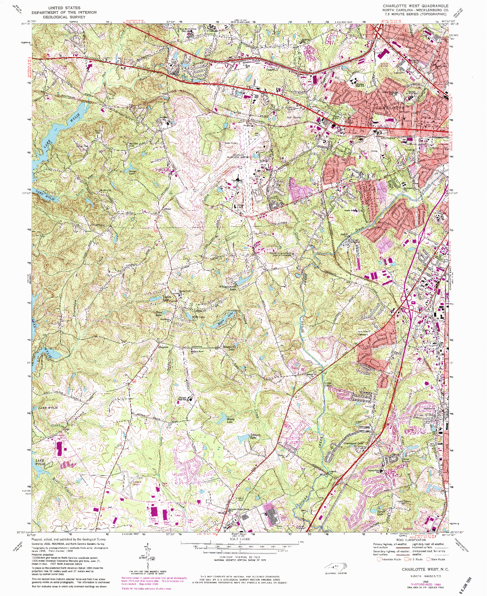 USGS 1:24000-SCALE QUADRANGLE FOR CHARLOTTE WEST, NC 1968