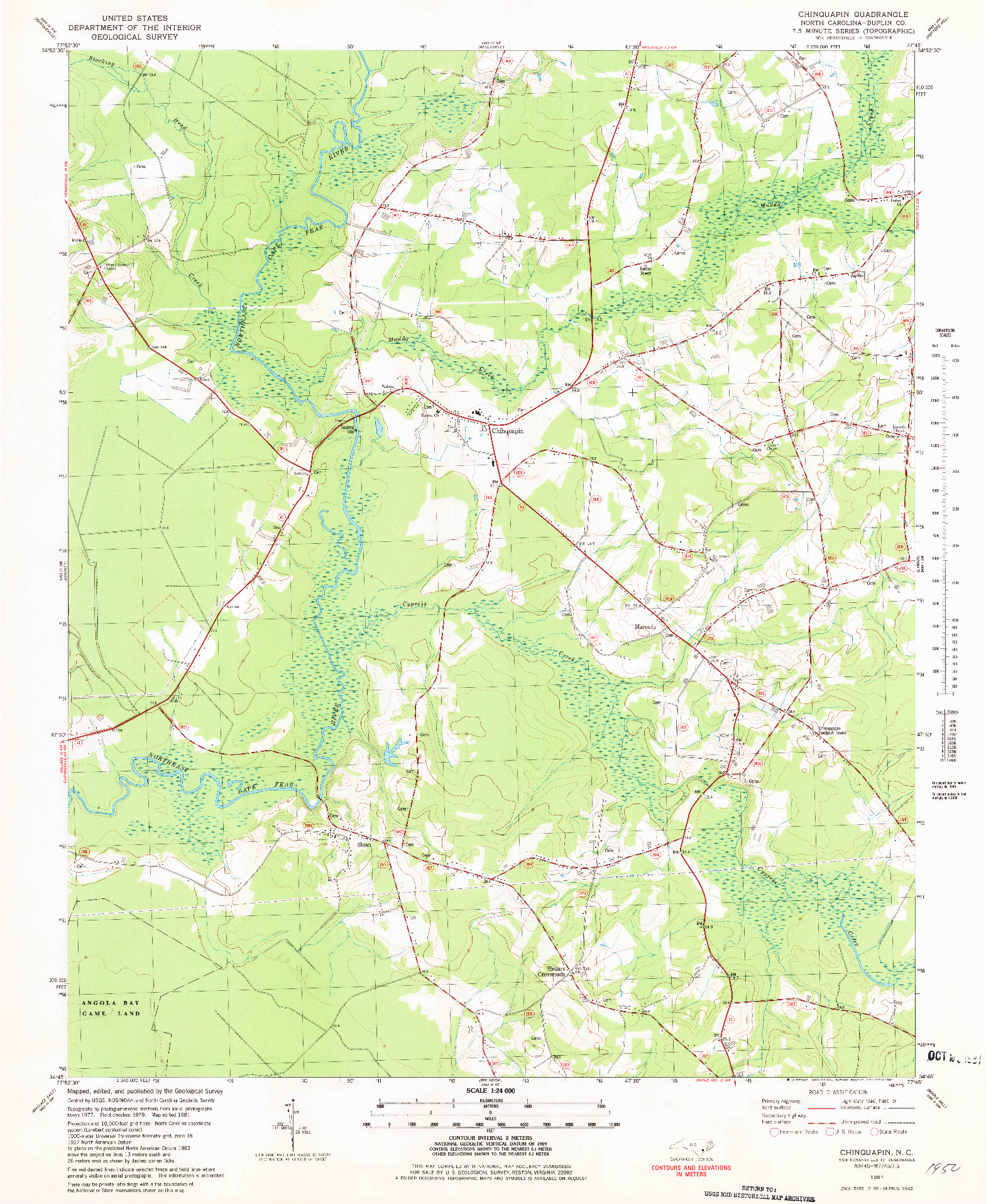 USGS 1:24000-SCALE QUADRANGLE FOR CHINQUAPIN, NC 1981