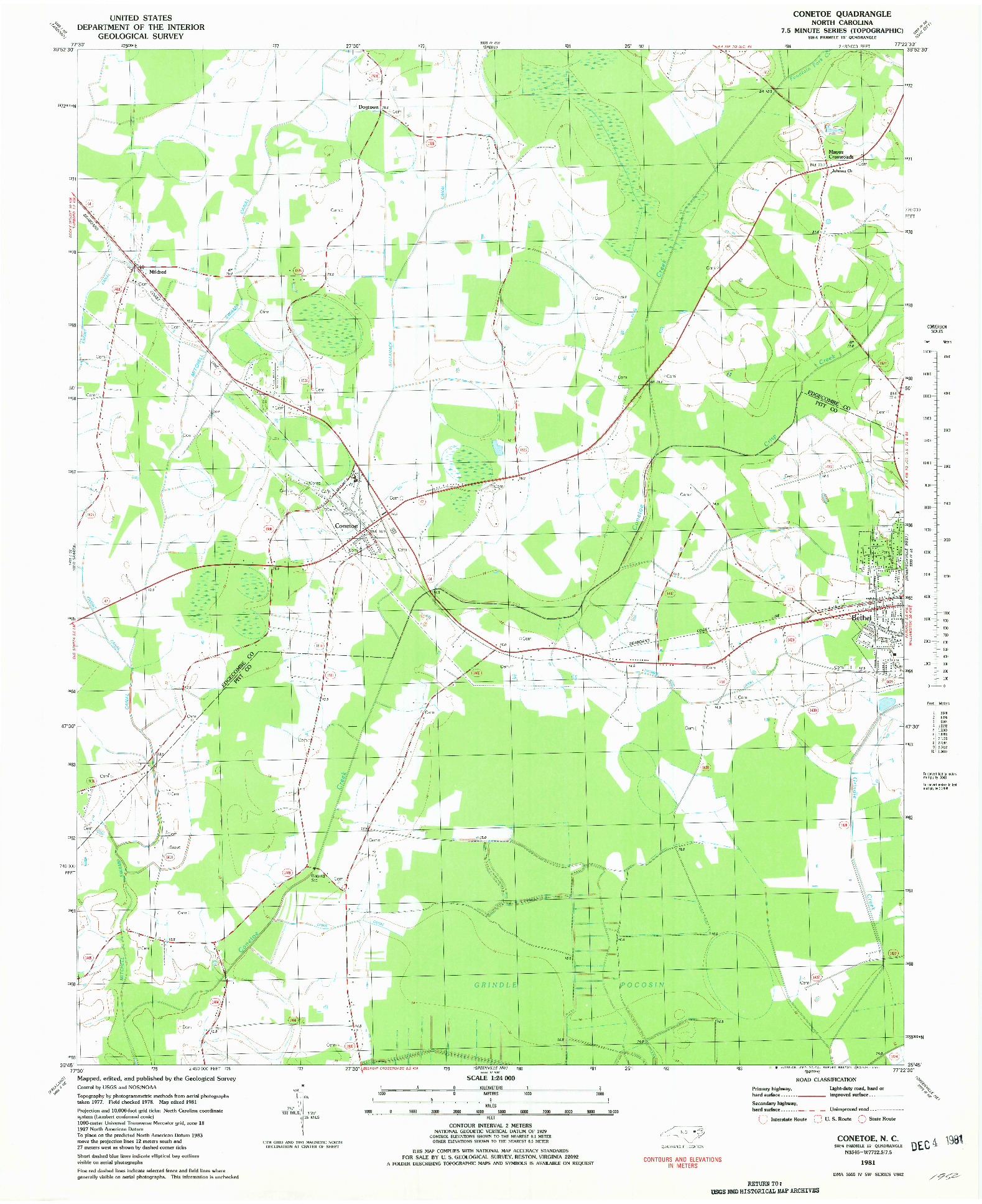 USGS 1:24000-SCALE QUADRANGLE FOR CONETOE, NC 1981