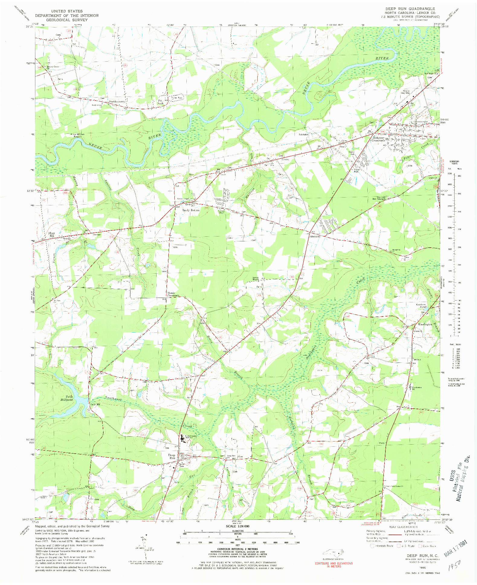 USGS 1:24000-SCALE QUADRANGLE FOR DEEP RUN, NC 1980