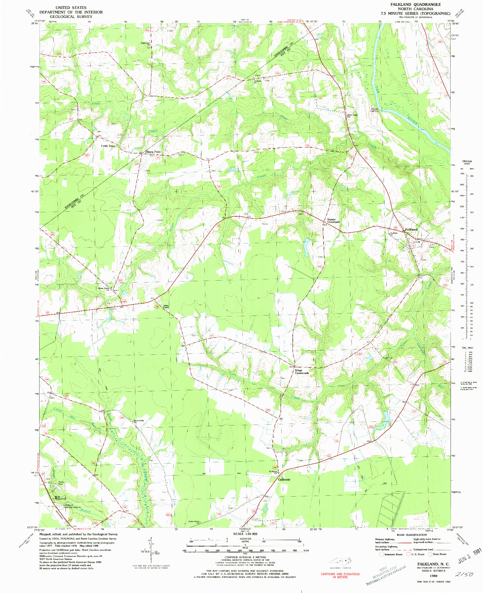 USGS 1:24000-SCALE QUADRANGLE FOR FALKLAND, NC 1980