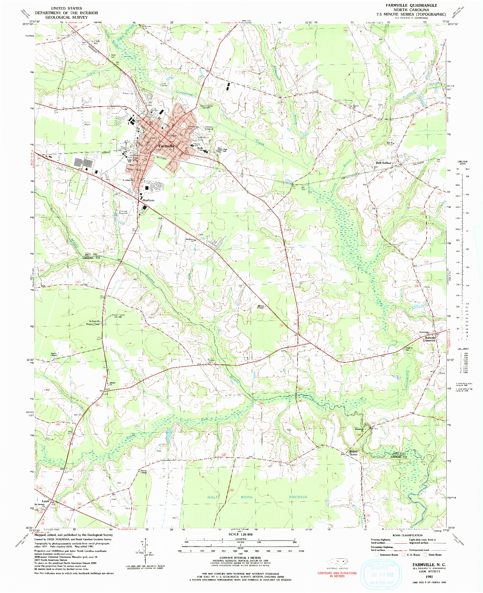 USGS 1:24000-SCALE QUADRANGLE FOR FARMVILLE, NC 1981
