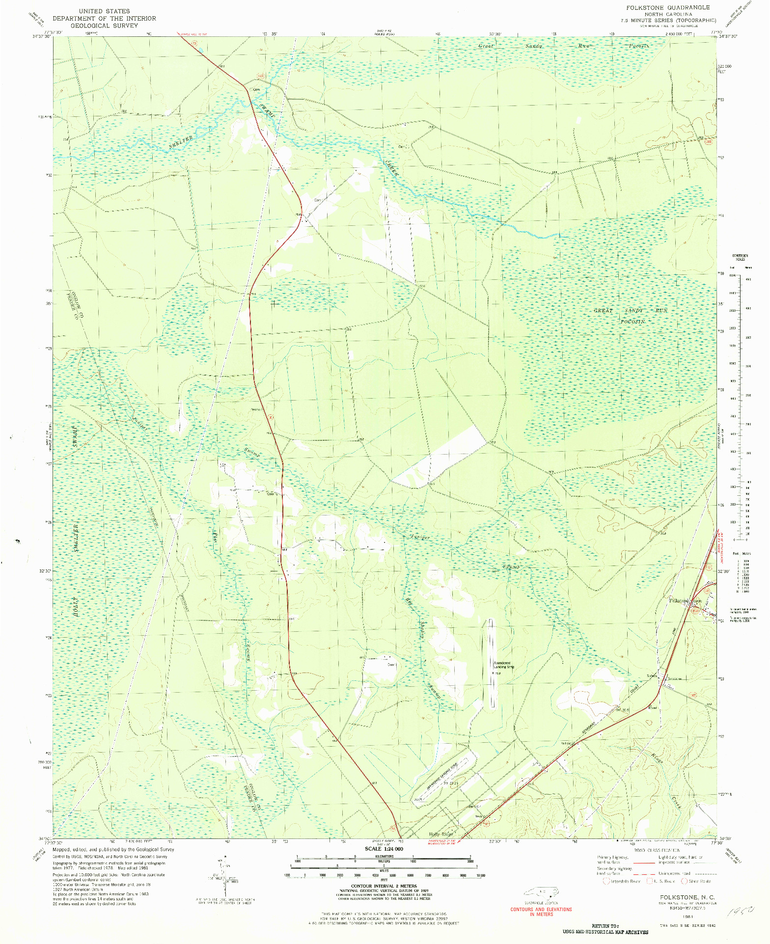 USGS 1:24000-SCALE QUADRANGLE FOR FOLKSTONE, NC 1981
