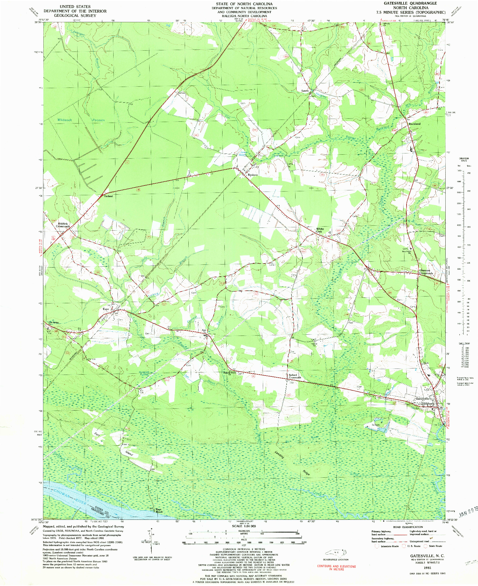 USGS 1:24000-SCALE QUADRANGLE FOR GATESVILLE, NC 1981