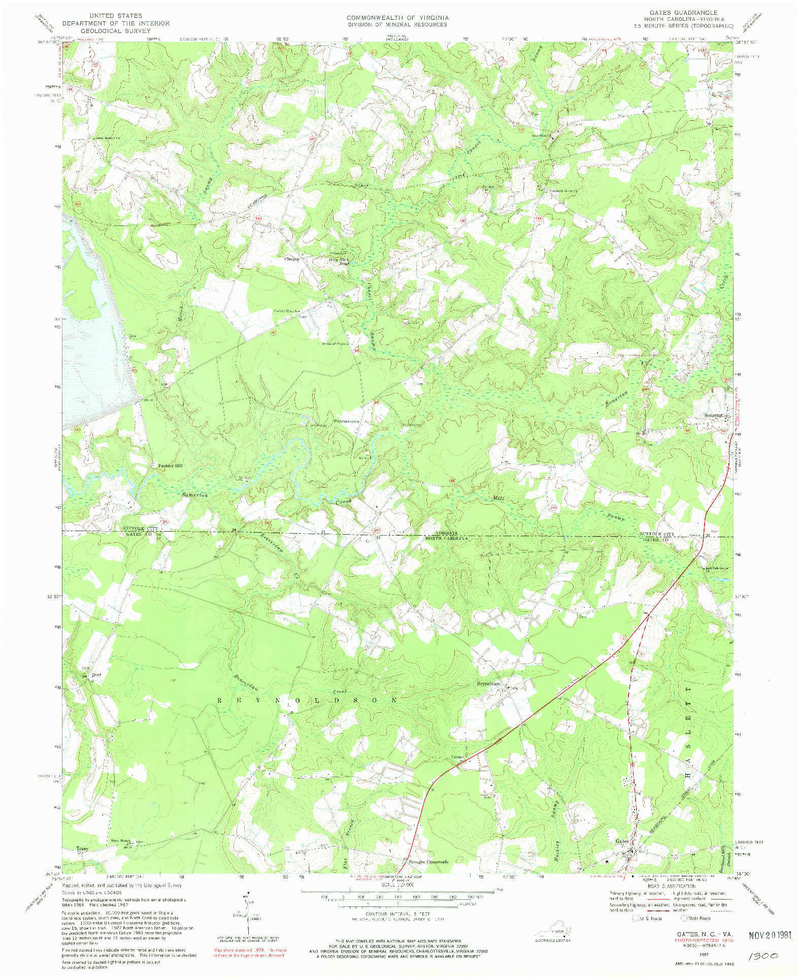 USGS 1:24000-SCALE QUADRANGLE FOR GATES, NC 1967