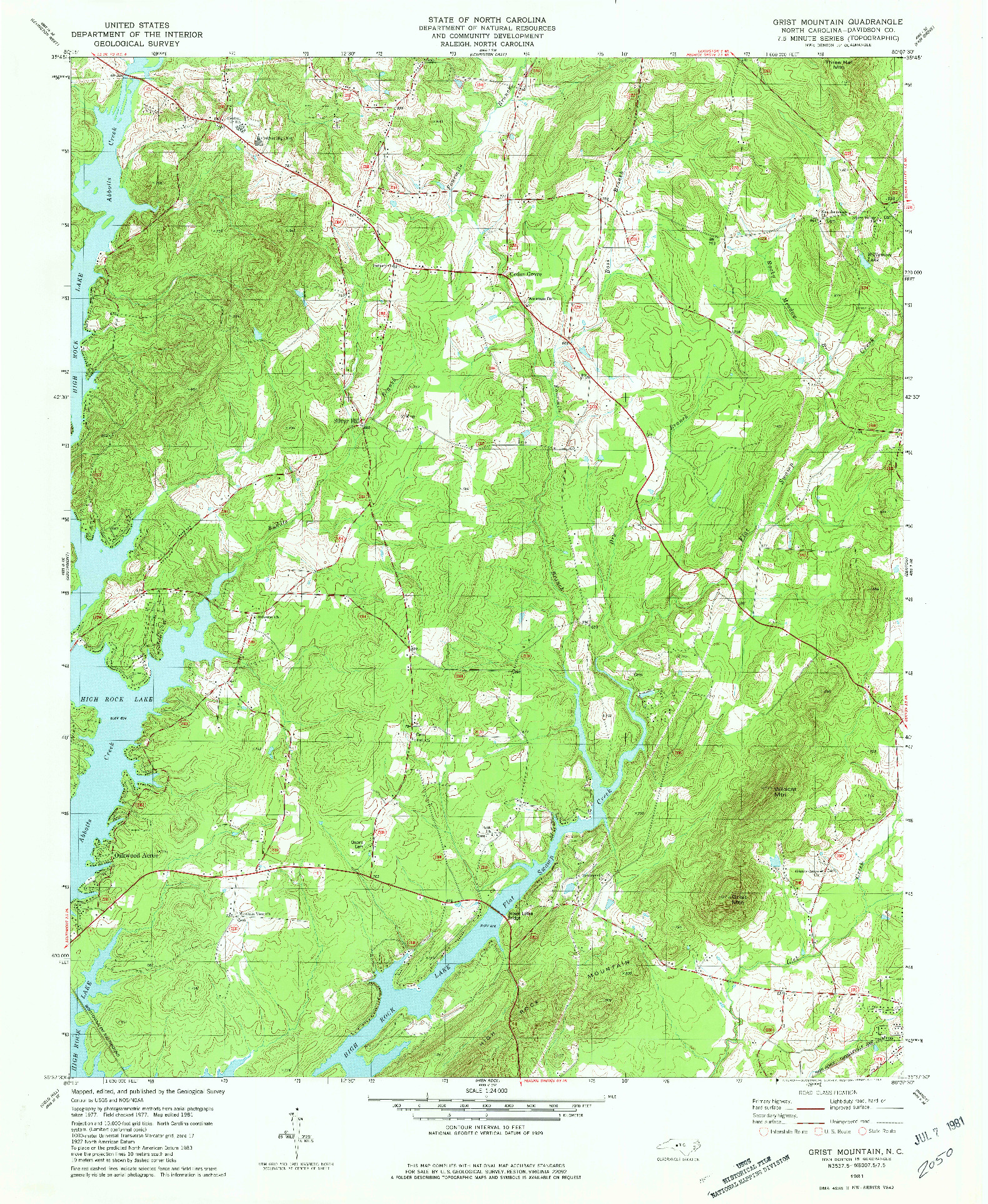 USGS 1:24000-SCALE QUADRANGLE FOR GRIST MOUNTAIN, NC 1981
