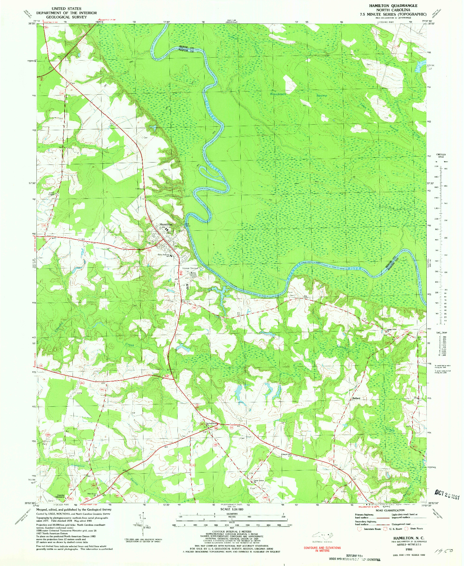 USGS 1:24000-SCALE QUADRANGLE FOR HAMILTON, NC 1981