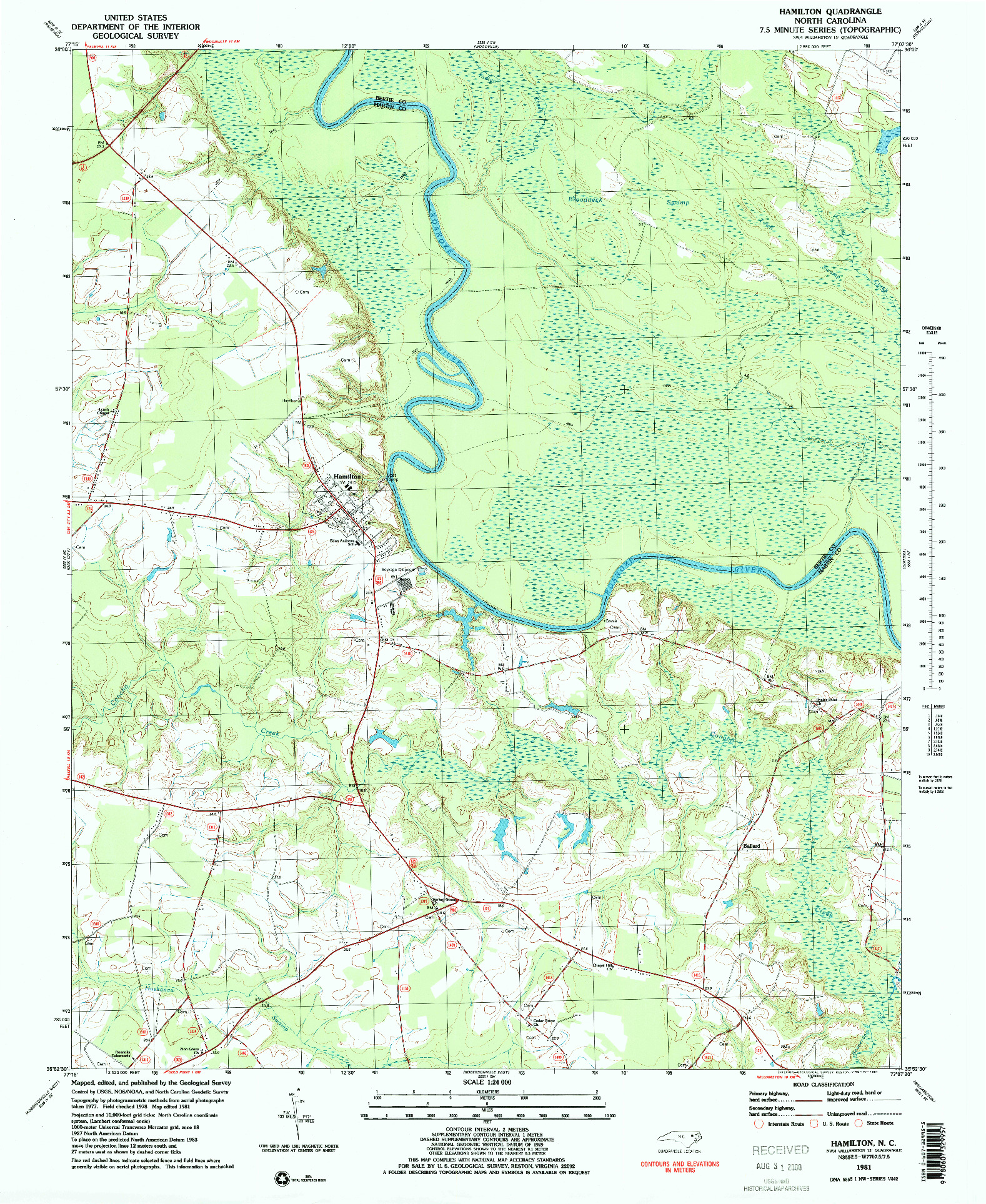 USGS 1:24000-SCALE QUADRANGLE FOR HAMILTON, NC 1981