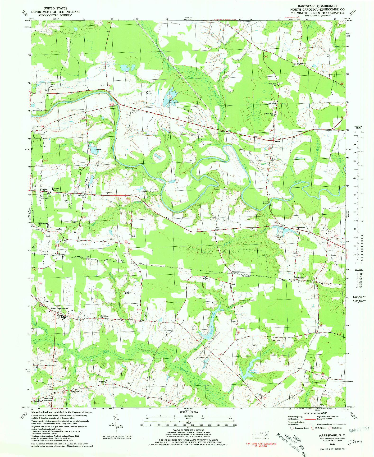 USGS 1:24000-SCALE QUADRANGLE FOR HARTSEASE, NC 1981