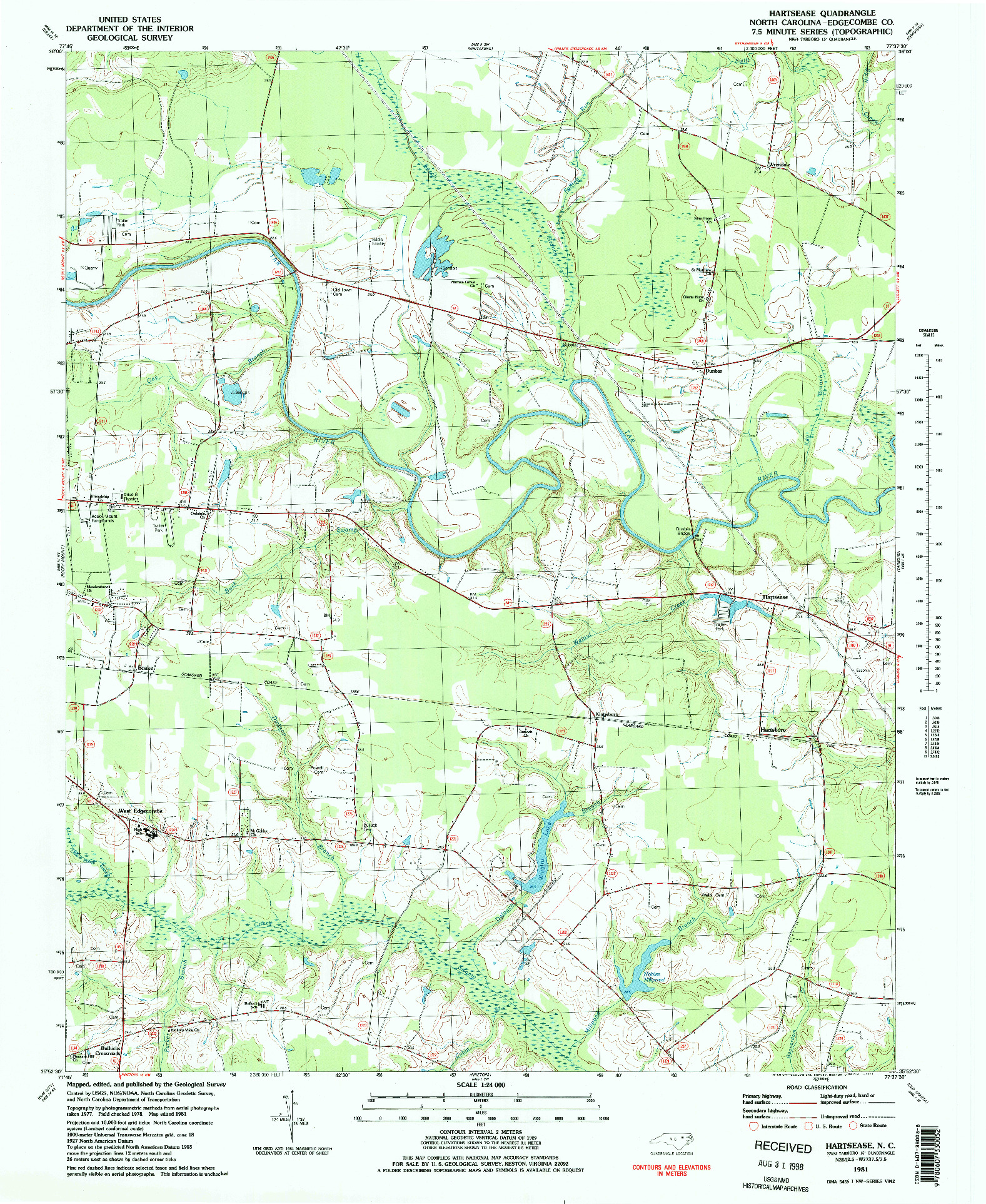 USGS 1:24000-SCALE QUADRANGLE FOR HARTSEASE, NC 1981