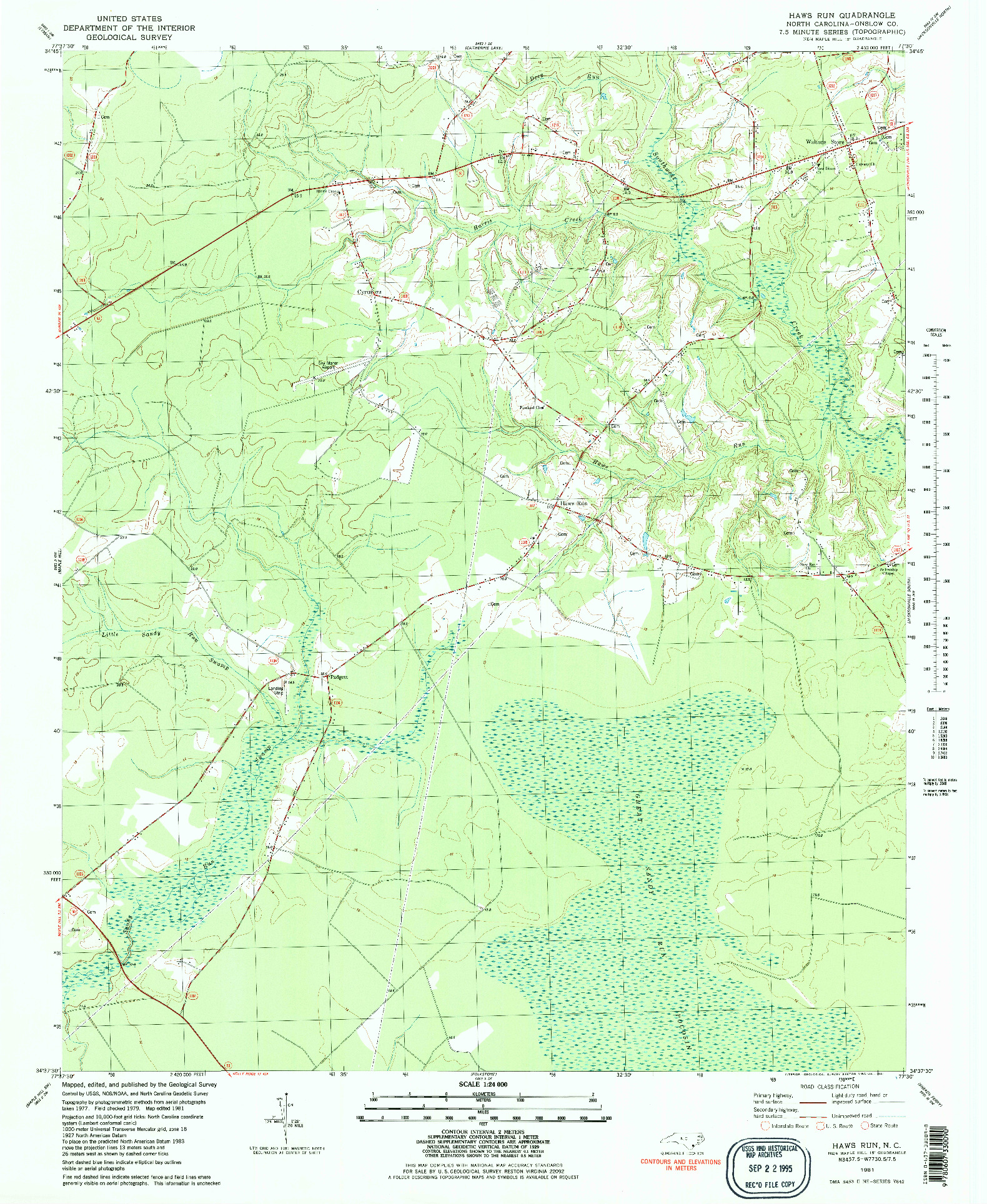 USGS 1:24000-SCALE QUADRANGLE FOR HAWS RUN, NC 1981
