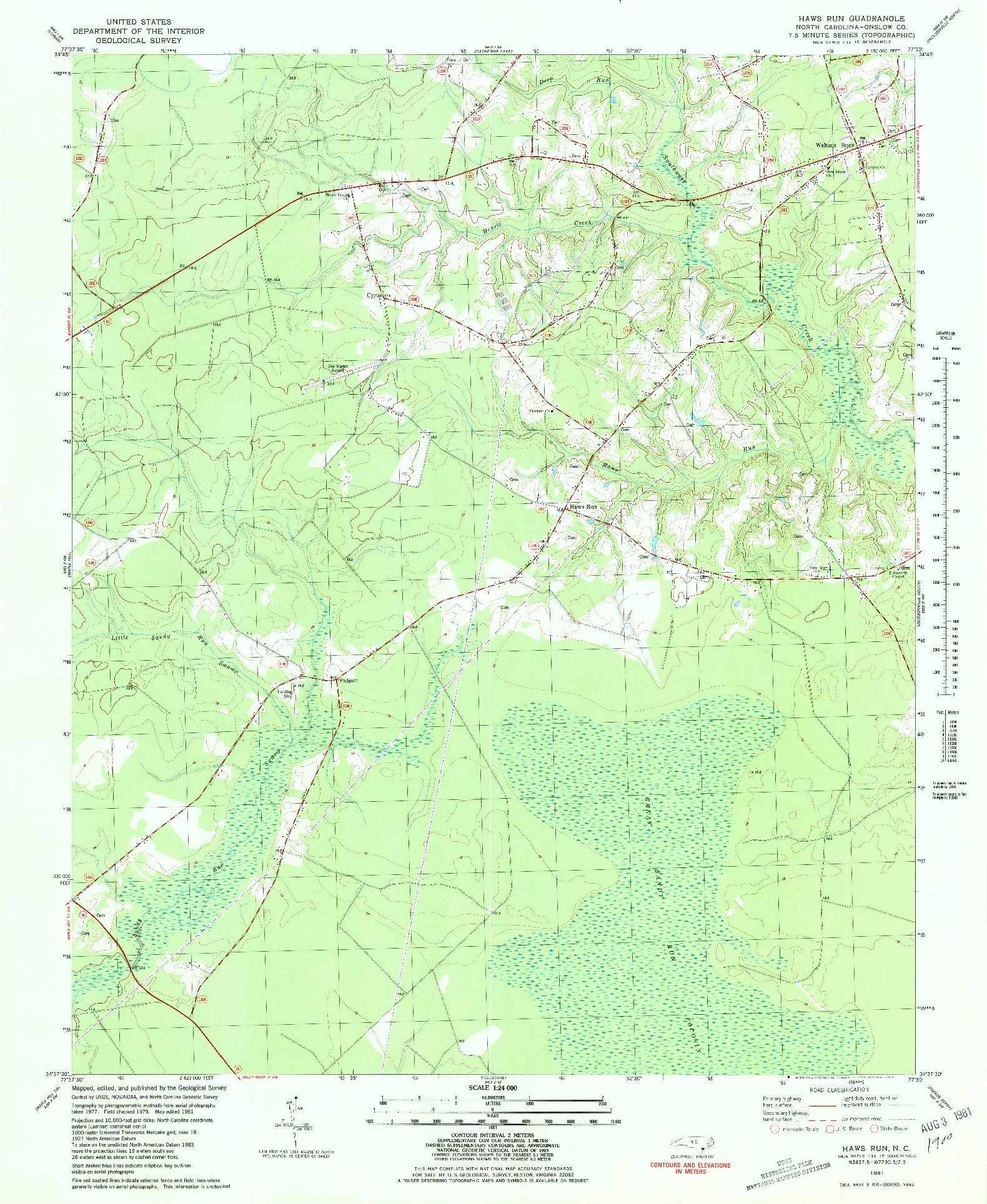 USGS 1:24000-SCALE QUADRANGLE FOR HAWS RUN, NC 1981
