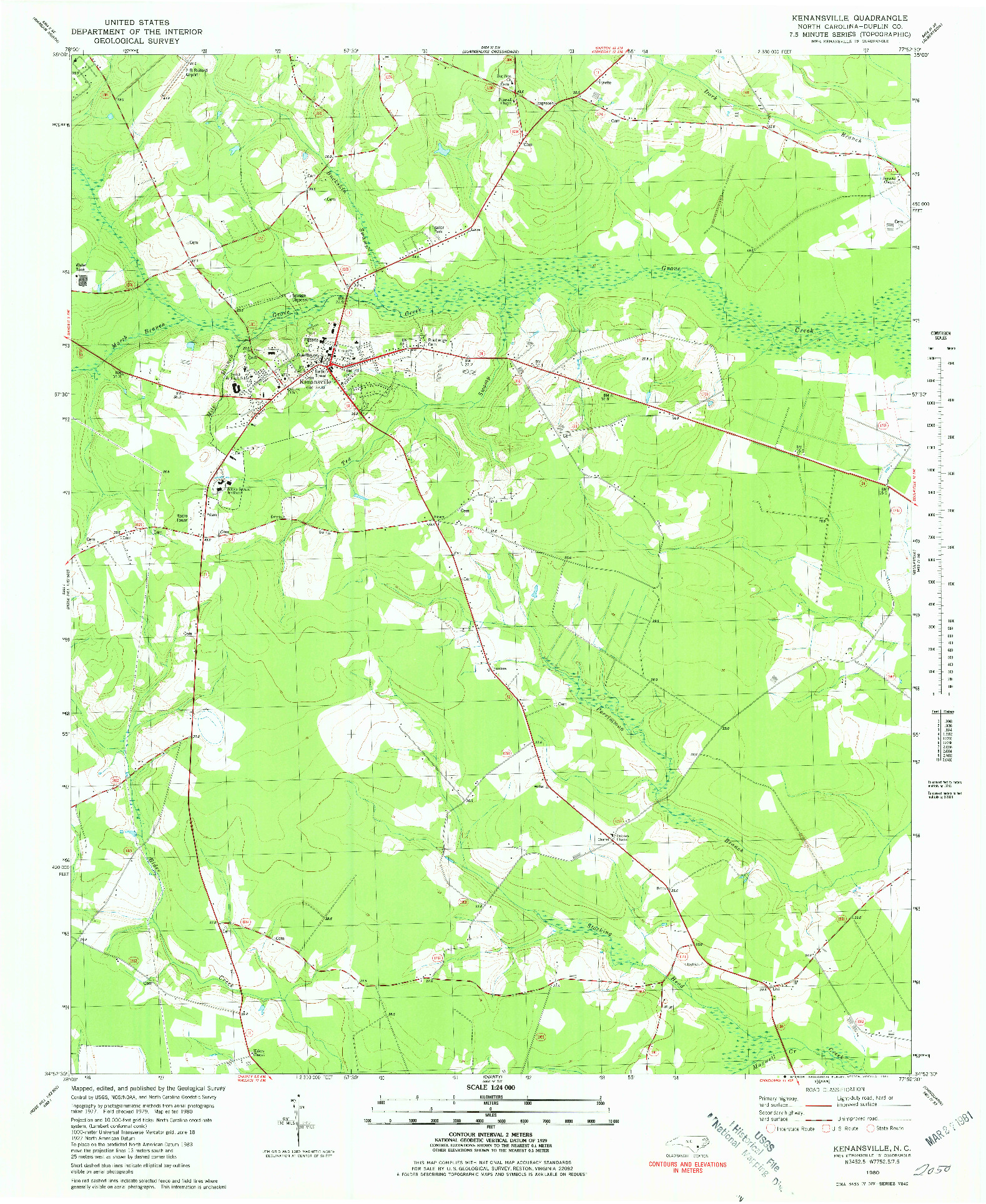 USGS 1:24000-SCALE QUADRANGLE FOR KENANSVILLE, NC 1980