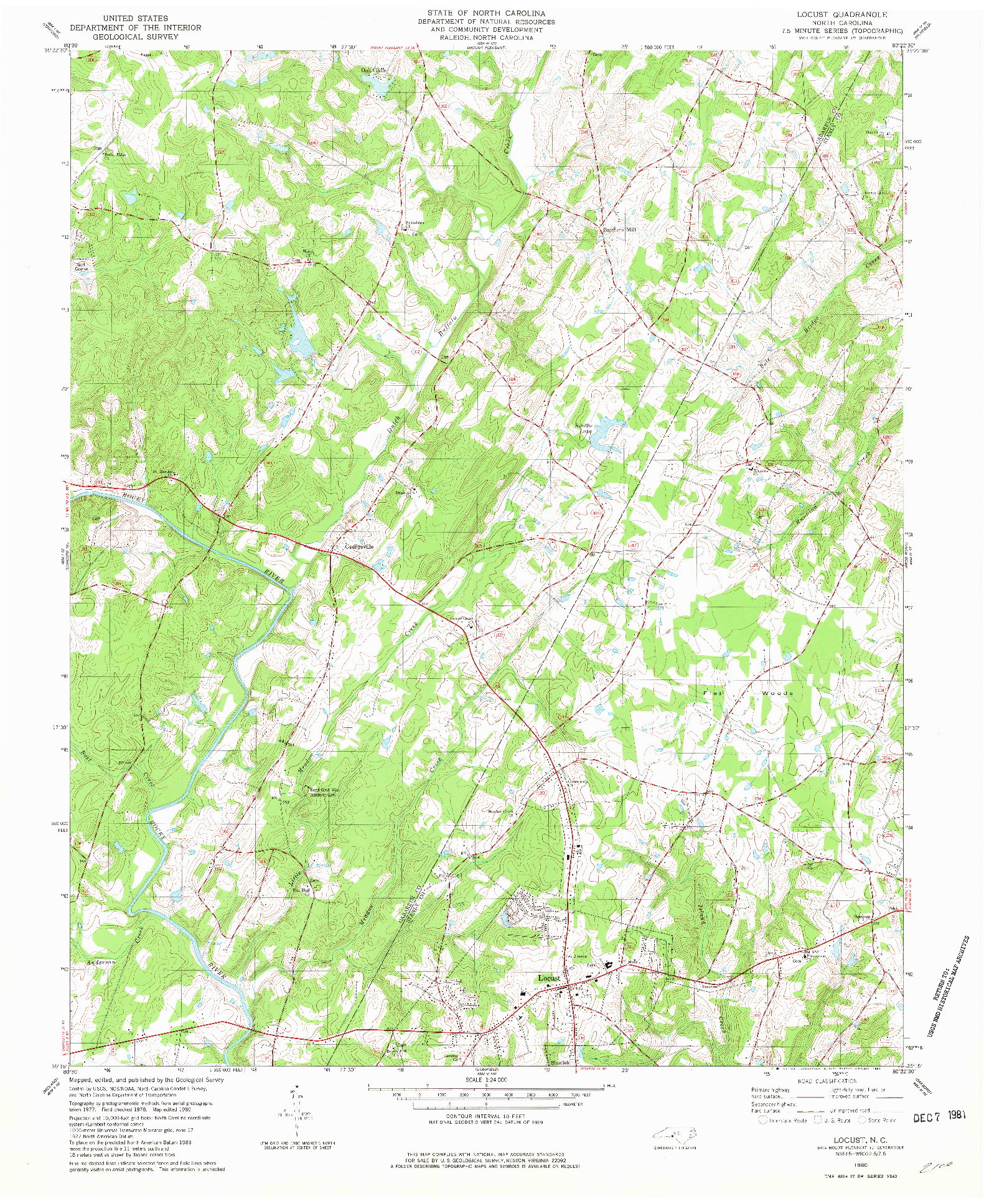 USGS 1:24000-SCALE QUADRANGLE FOR LOCUST, NC 1980