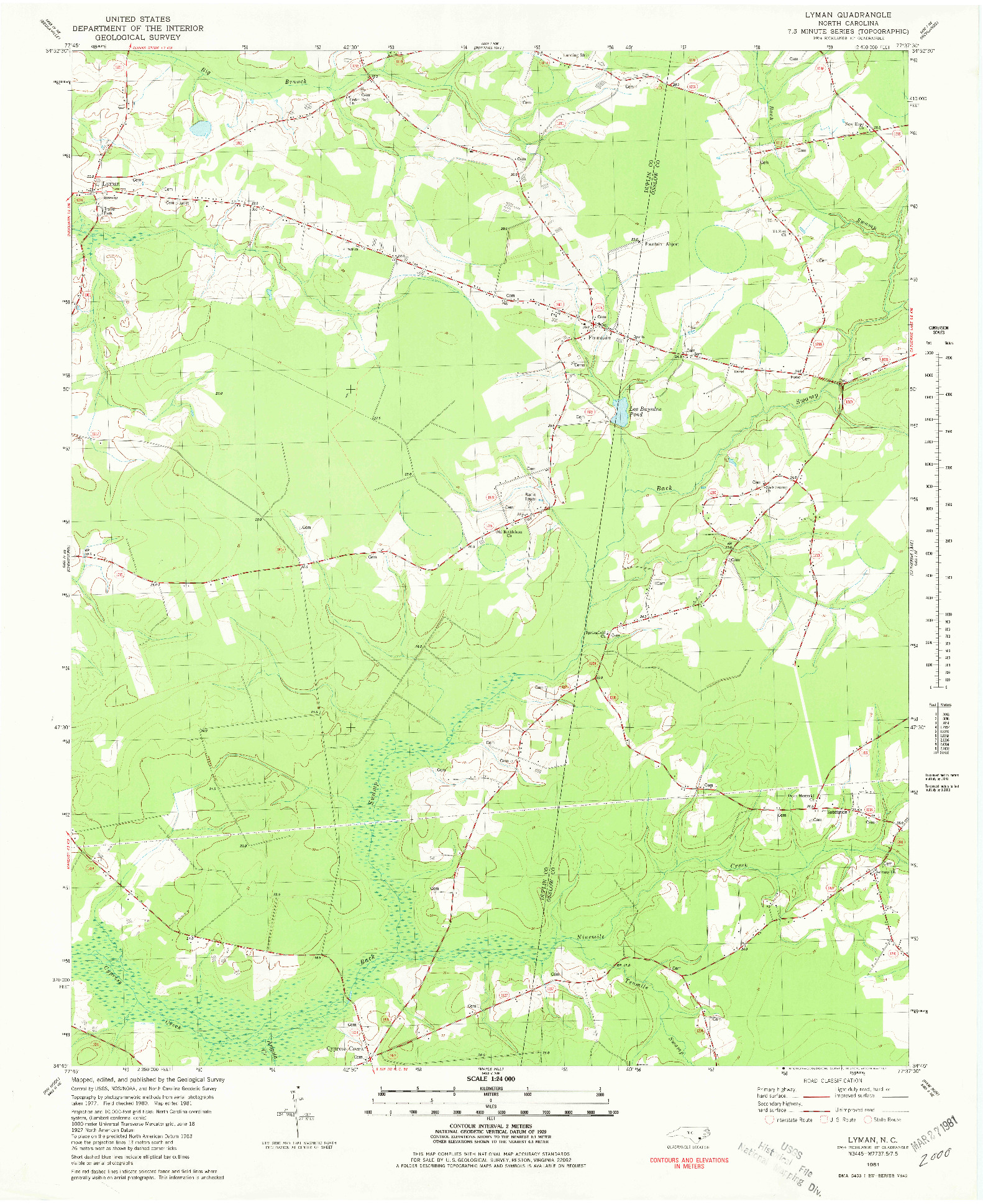 USGS 1:24000-SCALE QUADRANGLE FOR LYMAN, NC 1981