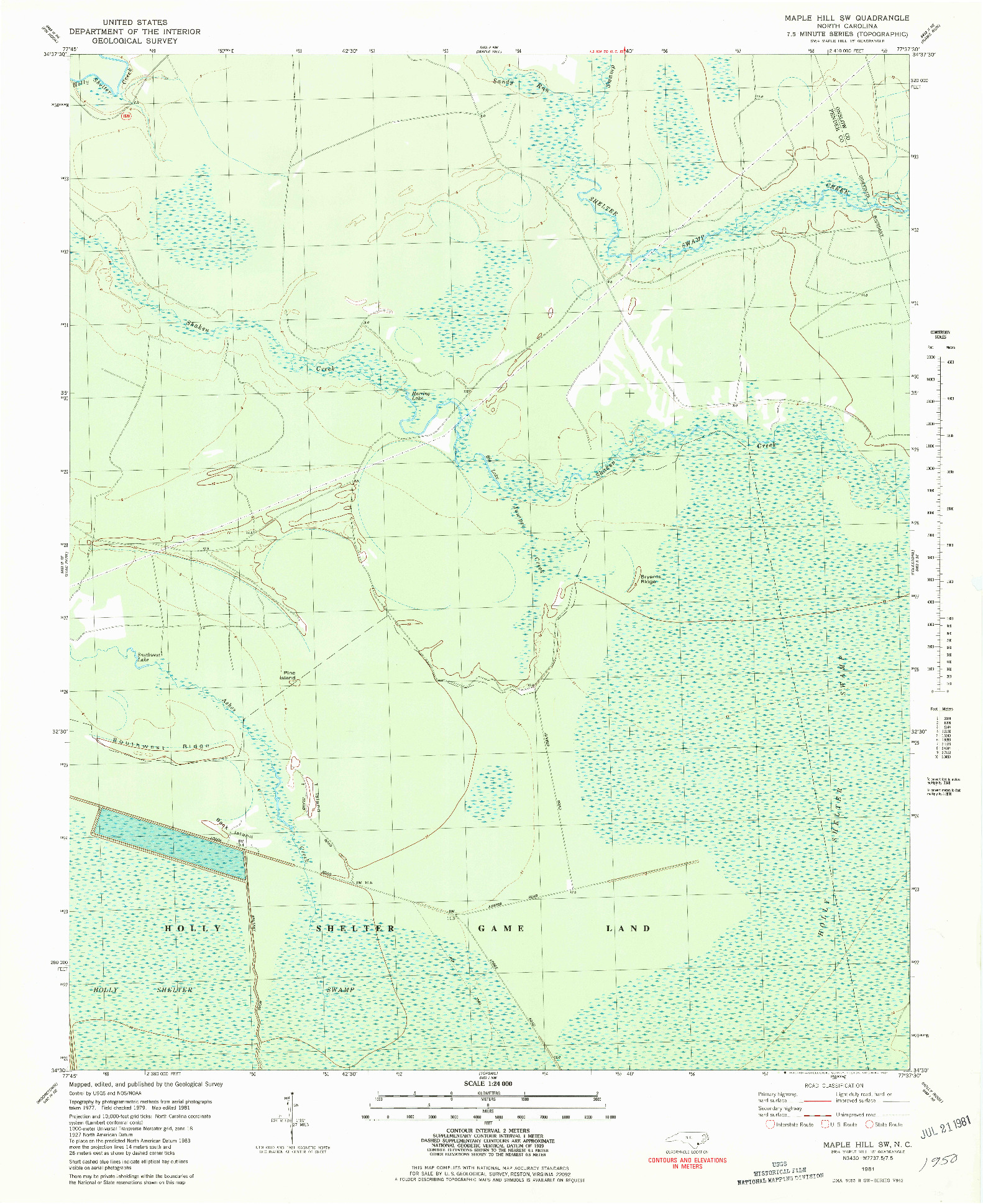 USGS 1:24000-SCALE QUADRANGLE FOR MAPLE HILL SW, NC 1981